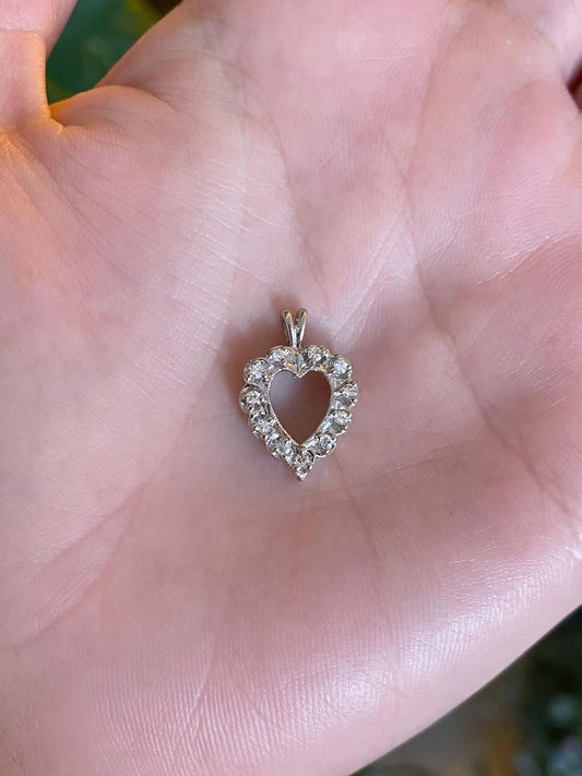 Vintage Solid 10k White Gold Diamond Heart Charm