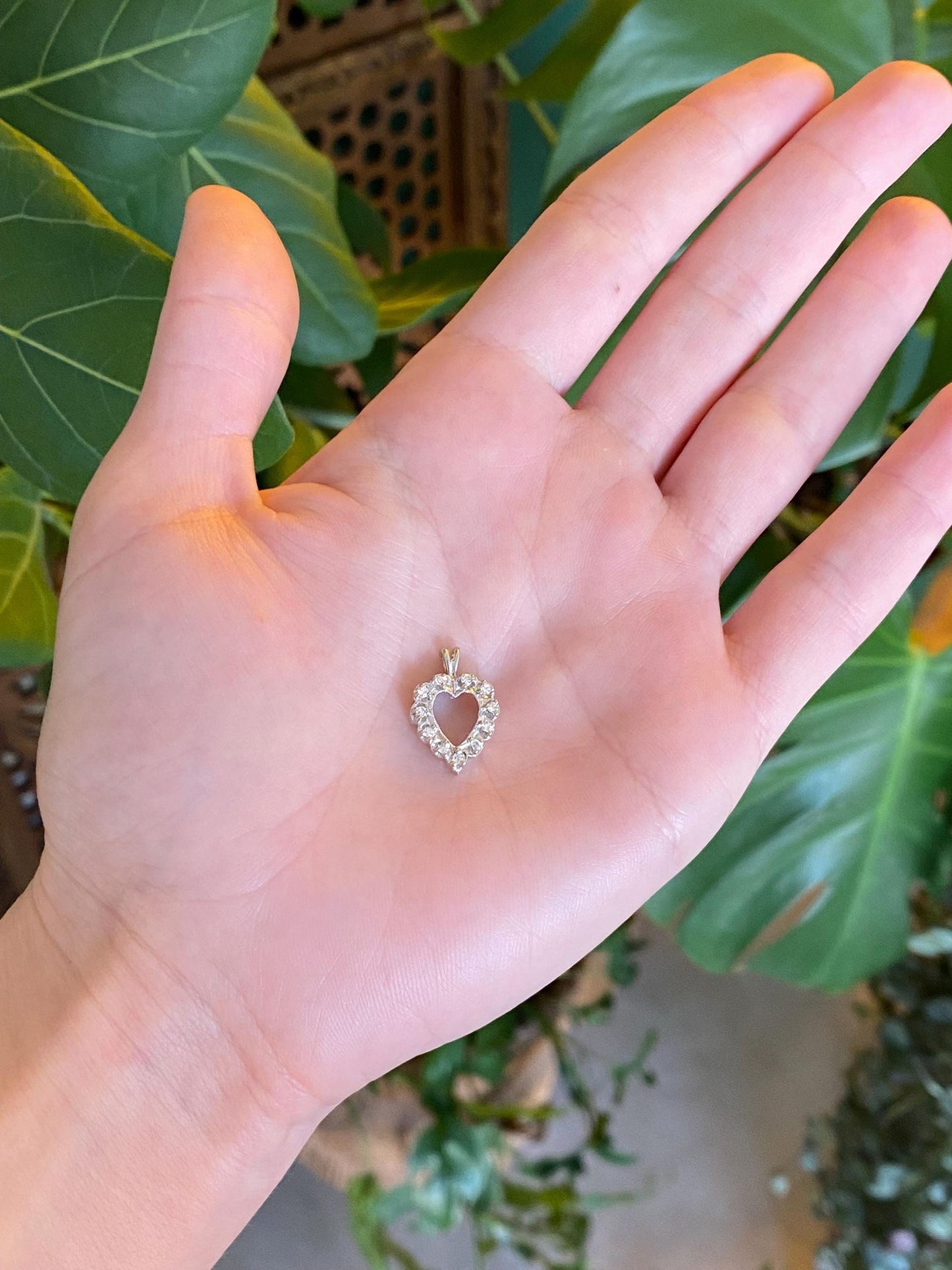 Vintage Solid 10k White Gold Diamond Heart Charm