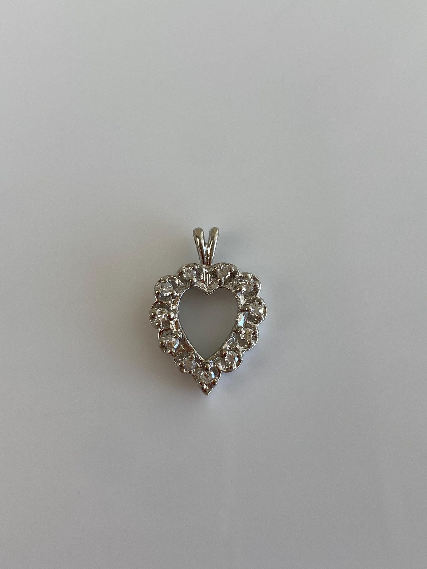 Vintage Solid 10k White Gold Diamond Heart Charm