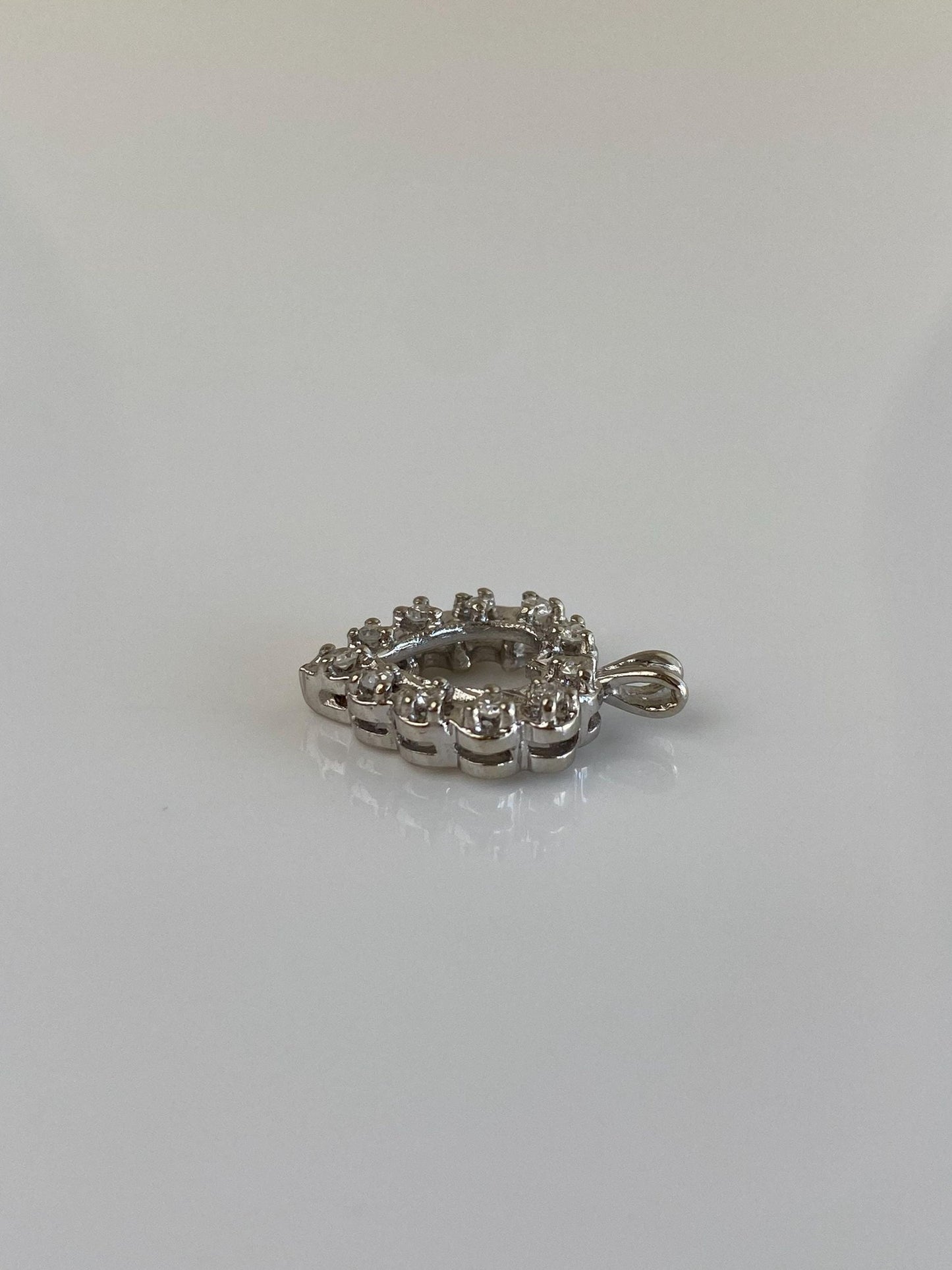 Vintage Solid 10k White Gold Diamond Heart Charm