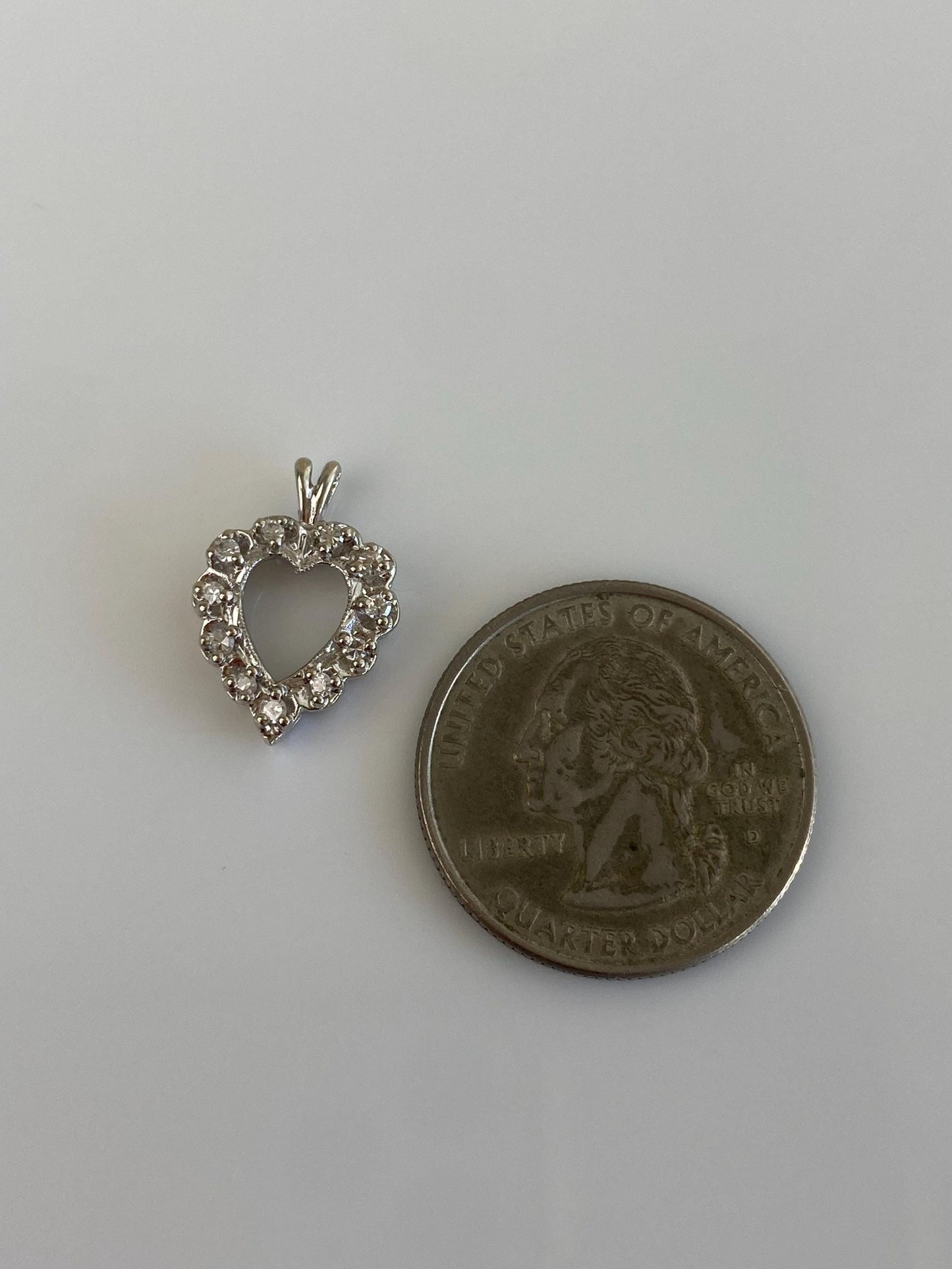 Vintage Solid 10k White Gold Diamond Heart Charm