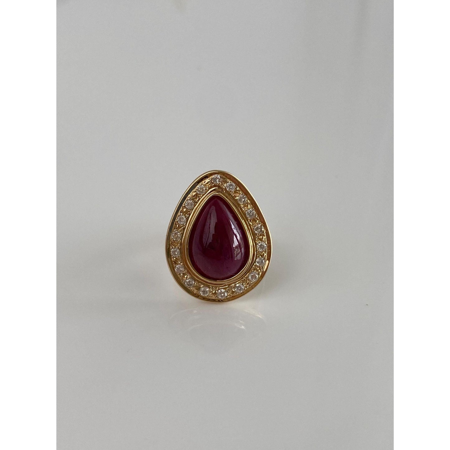 Vintage Solid 10k Yellow Gold Diamond Halo Ruby Teardrop Ring - Size 6.25