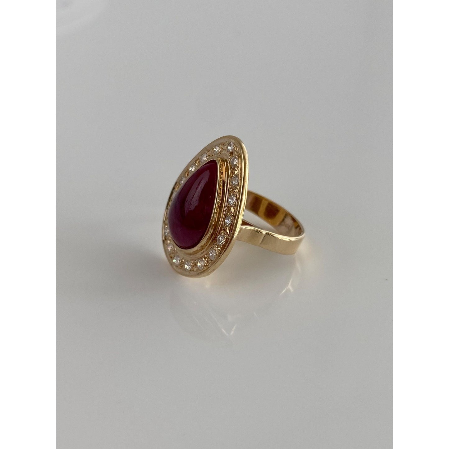 Vintage Solid 10k Yellow Gold Diamond Halo Ruby Teardrop Ring - Size 6.25