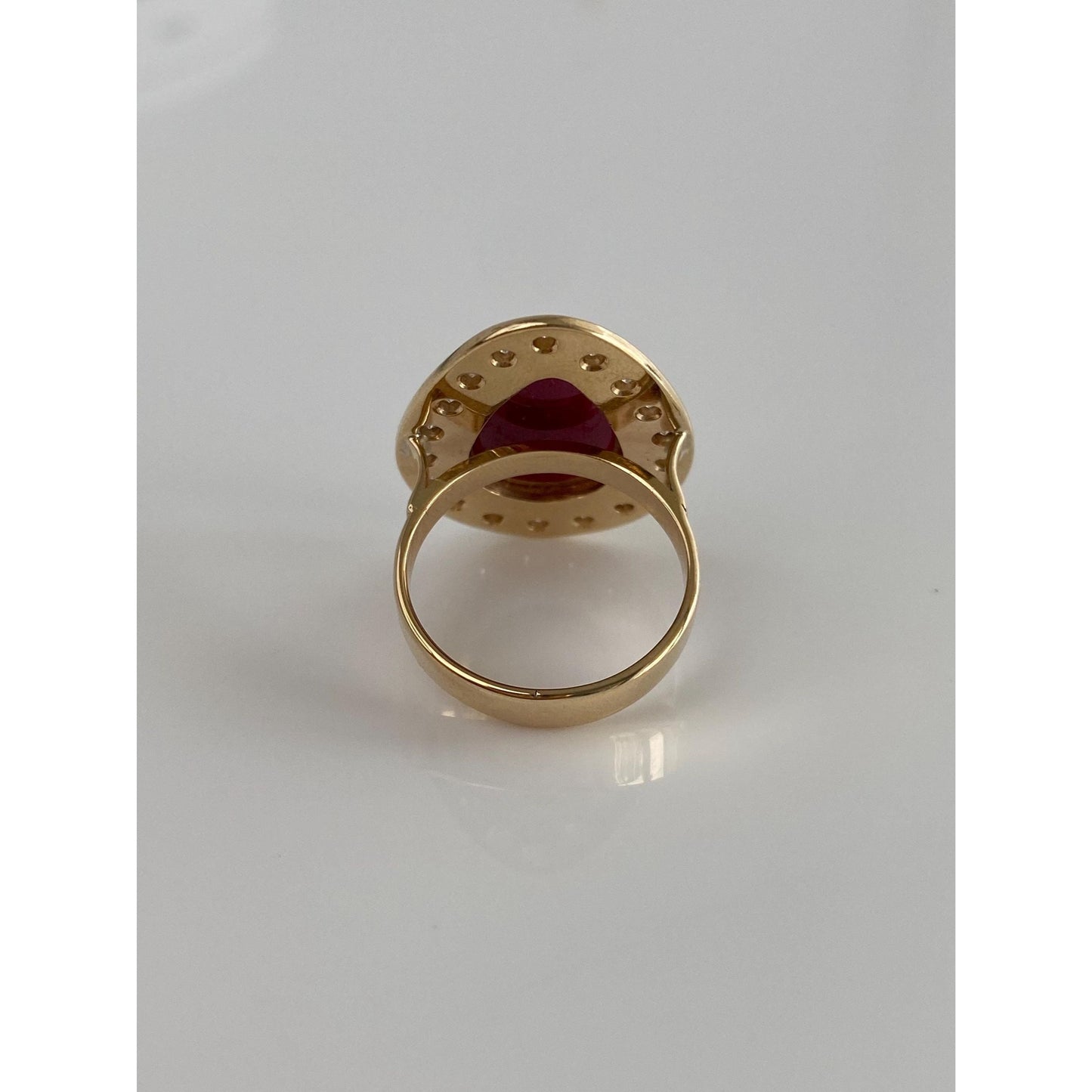 Vintage Solid 10k Yellow Gold Diamond Halo Ruby Teardrop Ring - Size 6.25