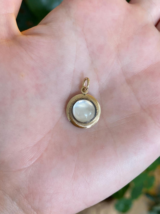 Vintage Solid 14k Yellow Gold Moonstone Cufflink Conversion Charm