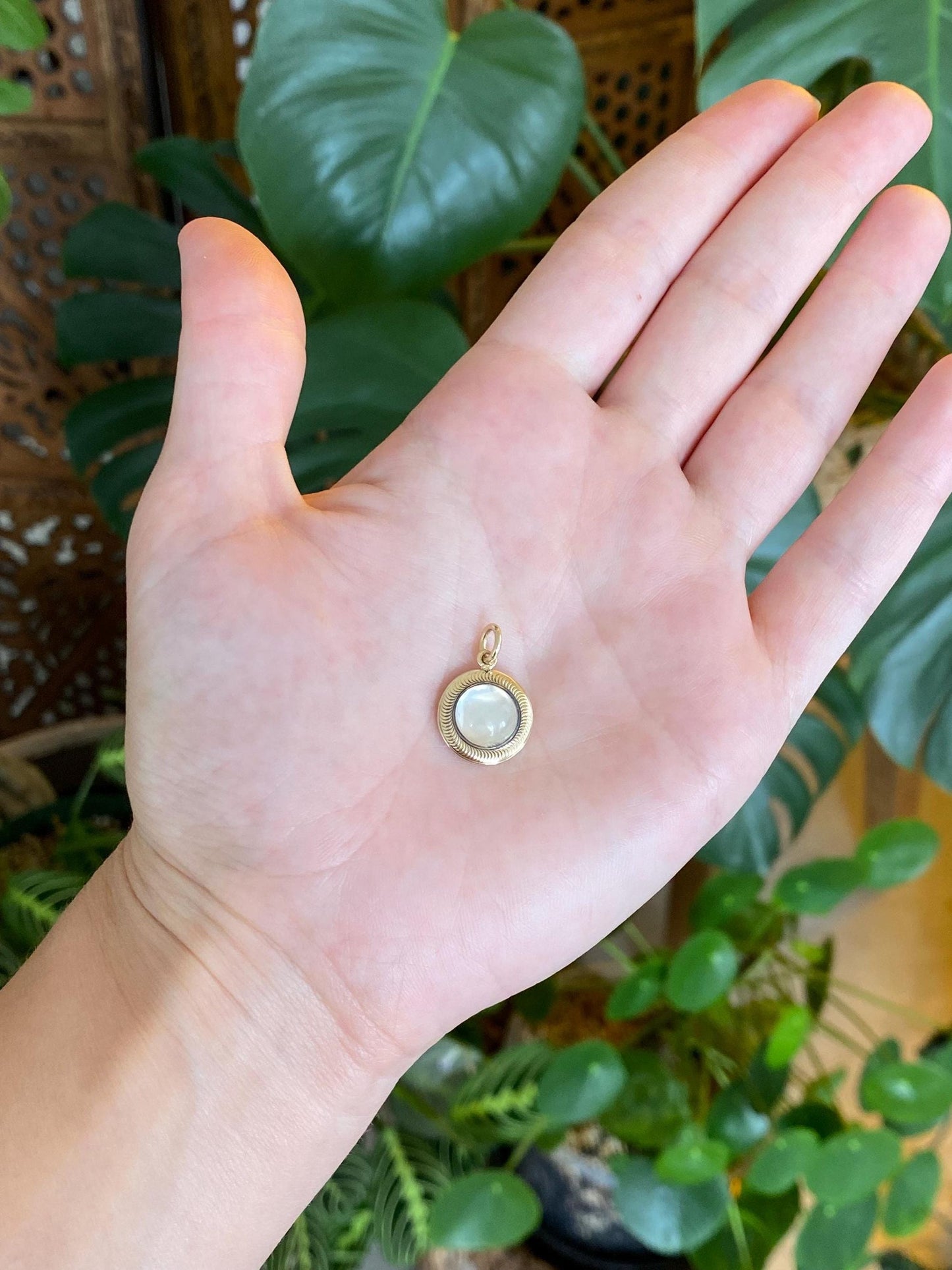 Vintage Solid 14k Yellow Gold Moonstone Cufflink Conversion Charm