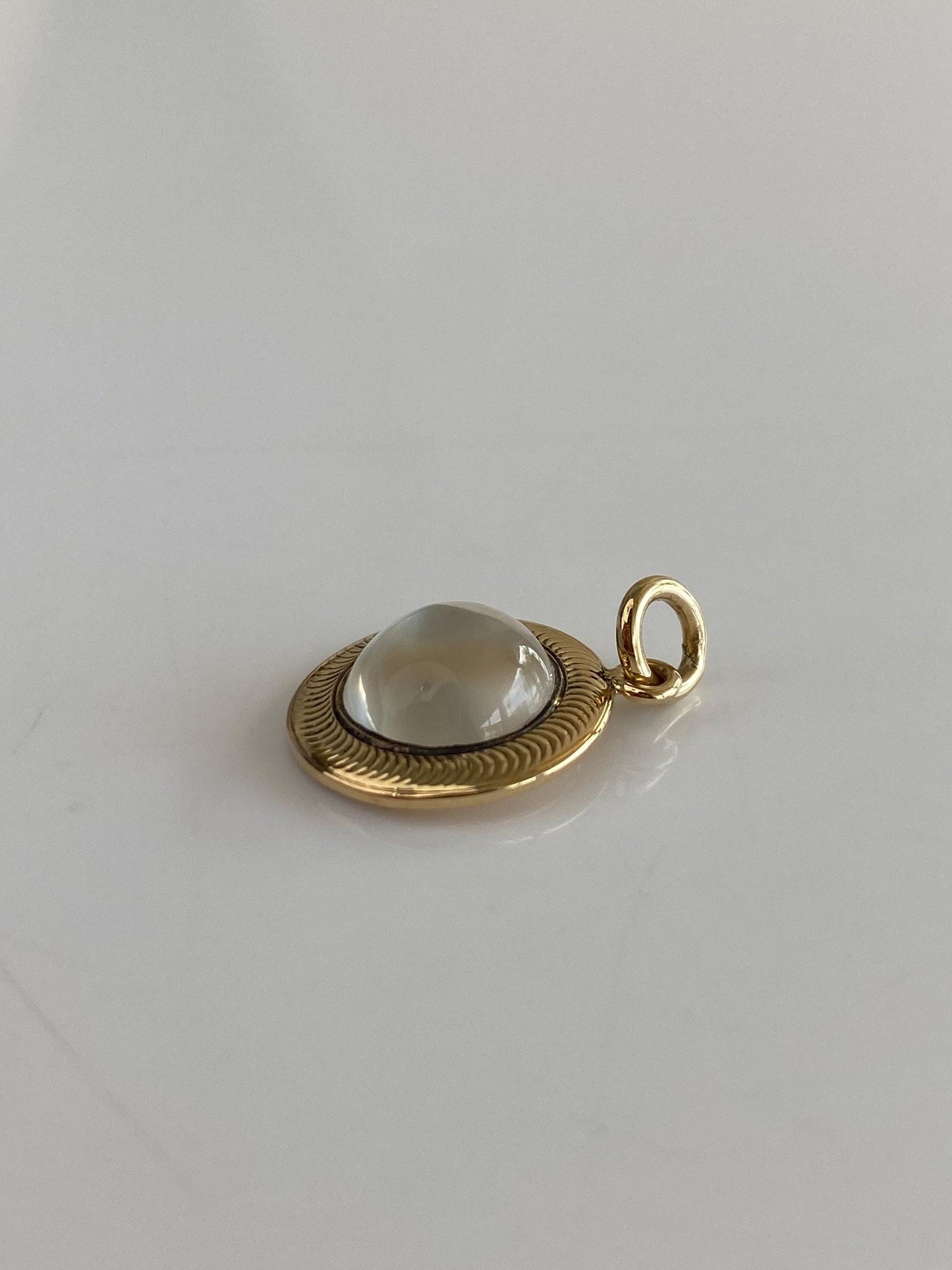 Vintage Solid 14k Yellow Gold Moonstone Cufflink Conversion Charm