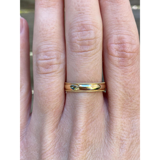Vintage Solid 14k Yellow Gold Miligrain Ring Band - Size 7.75