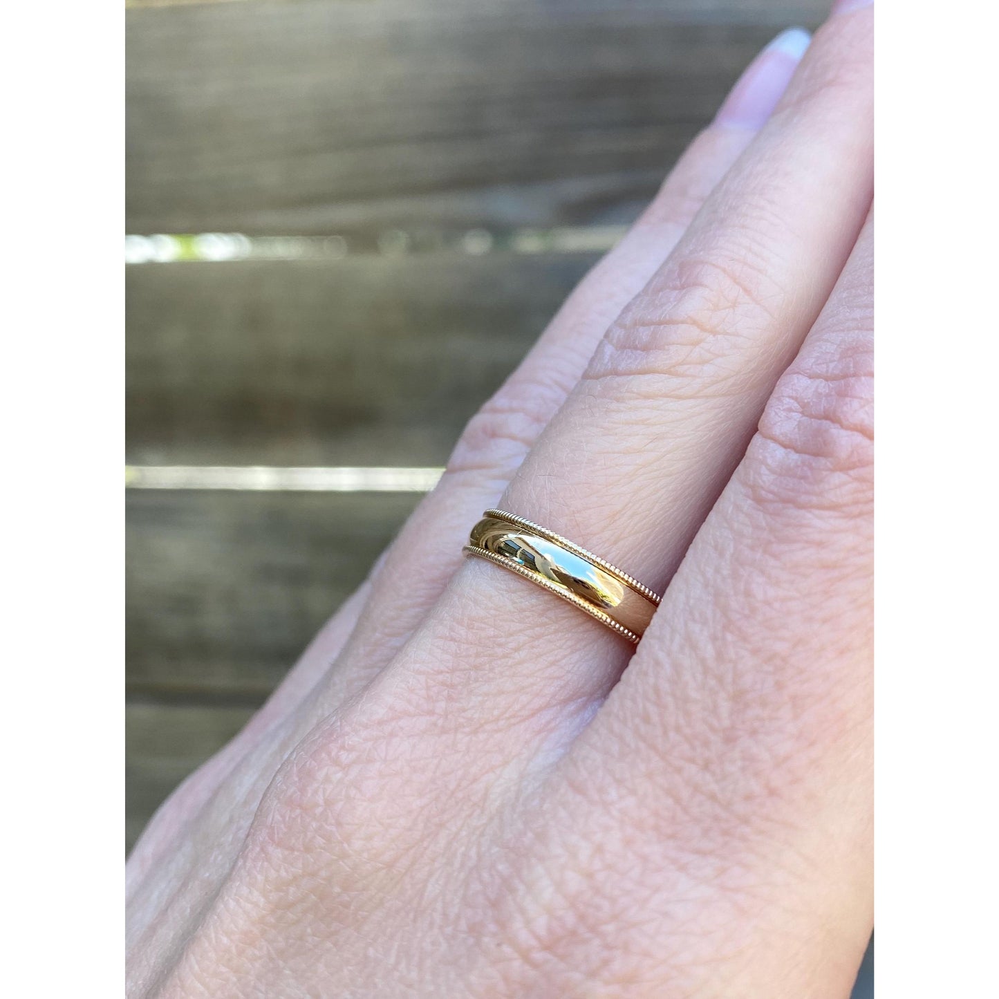 Vintage Solid 14k Yellow Gold Miligrain Ring Band - Size 7.75