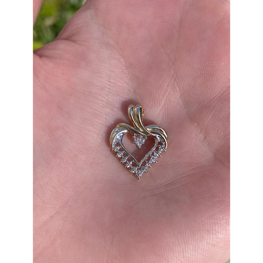 Vintage Solid 10k White & Yellow Gold Diamond Heart Charm