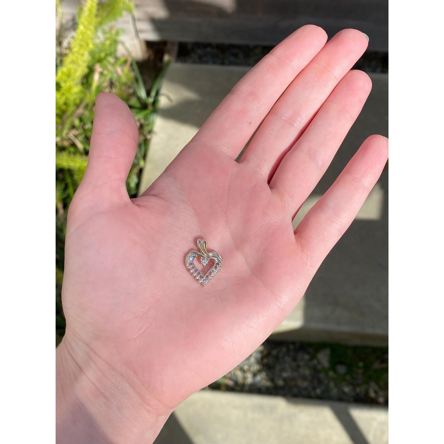 Vintage Solid 10k White & Yellow Gold Diamond Heart Charm