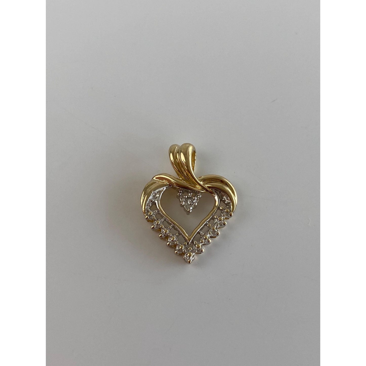 Vintage Solid 10k White & Yellow Gold Diamond Heart Charm