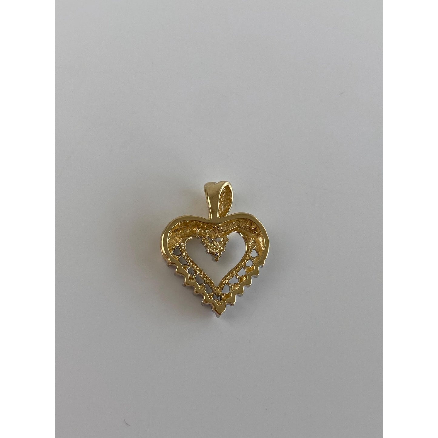 Vintage Solid 10k White & Yellow Gold Diamond Heart Charm
