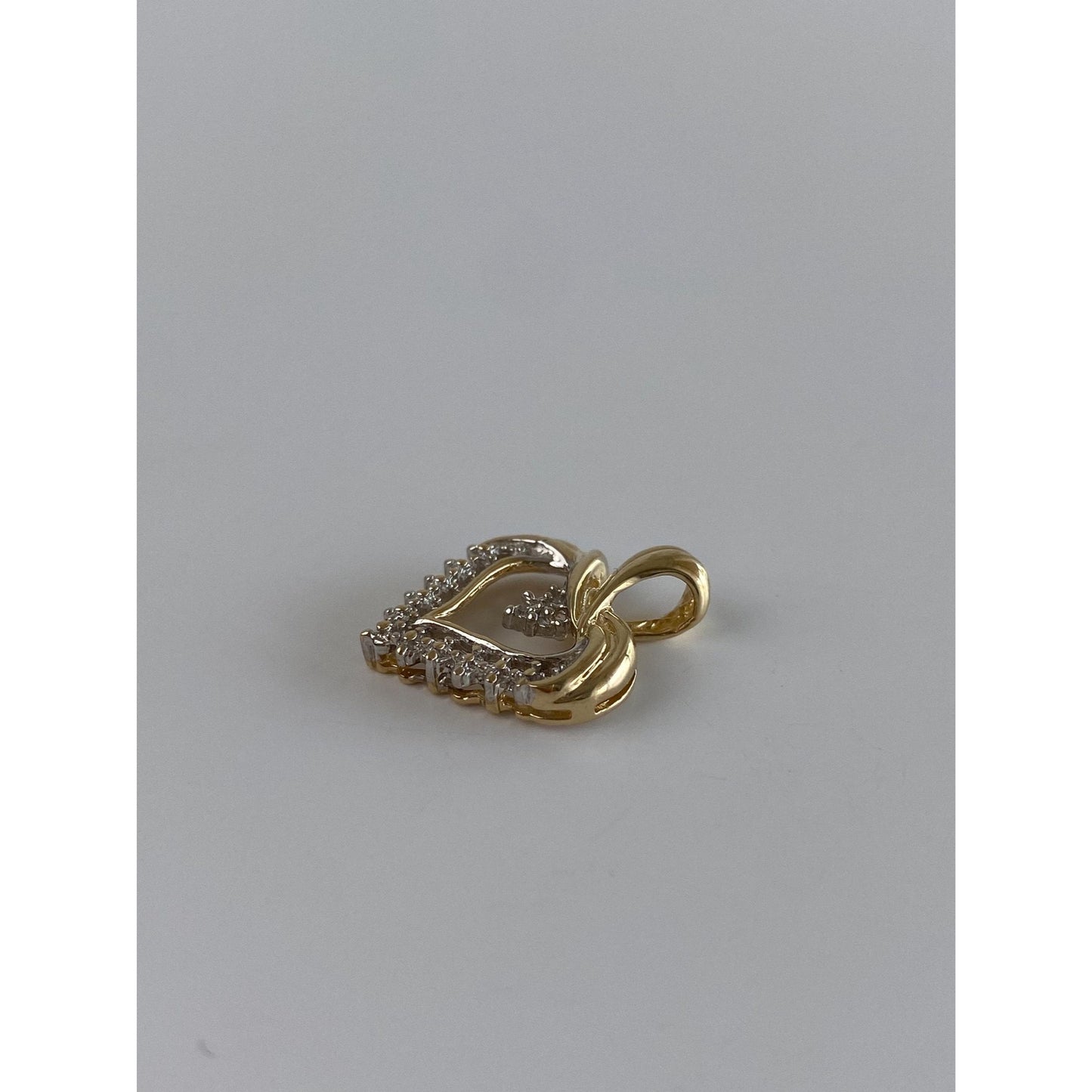 Vintage Solid 10k White & Yellow Gold Diamond Heart Charm