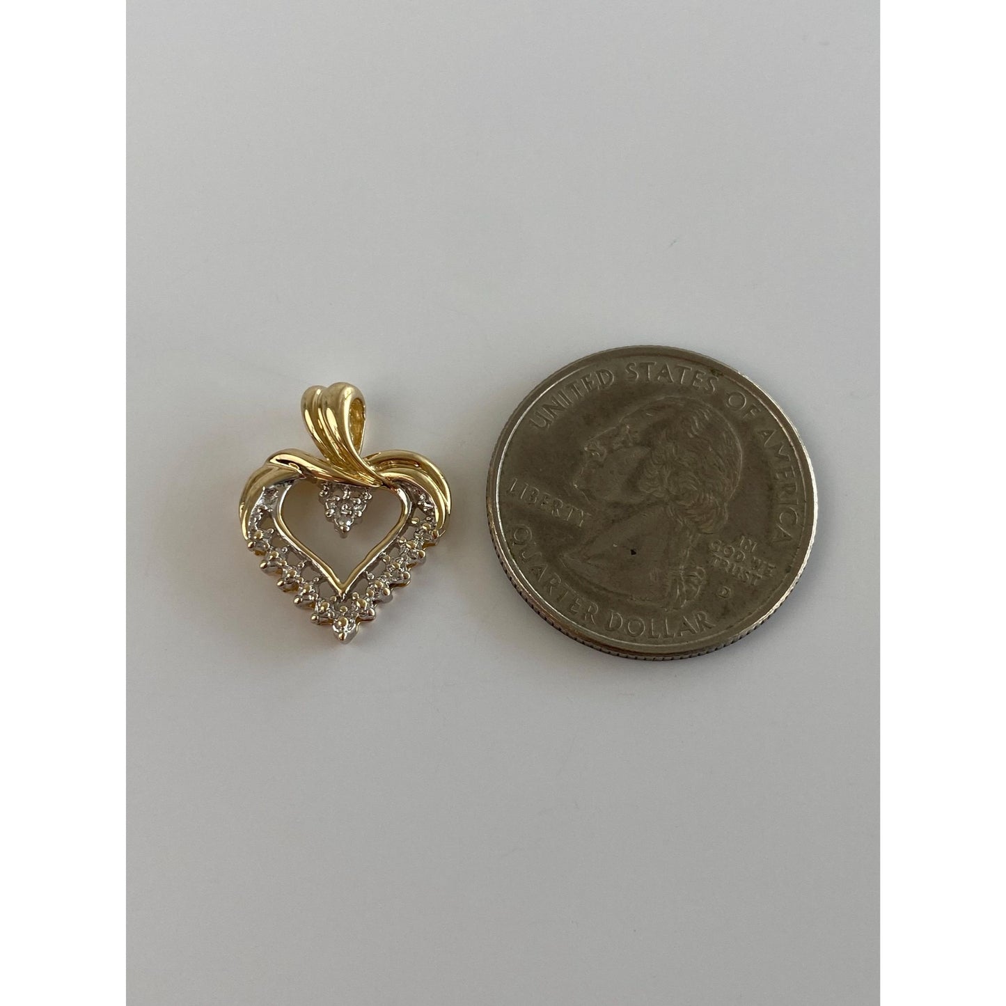 Vintage Solid 10k White & Yellow Gold Diamond Heart Charm