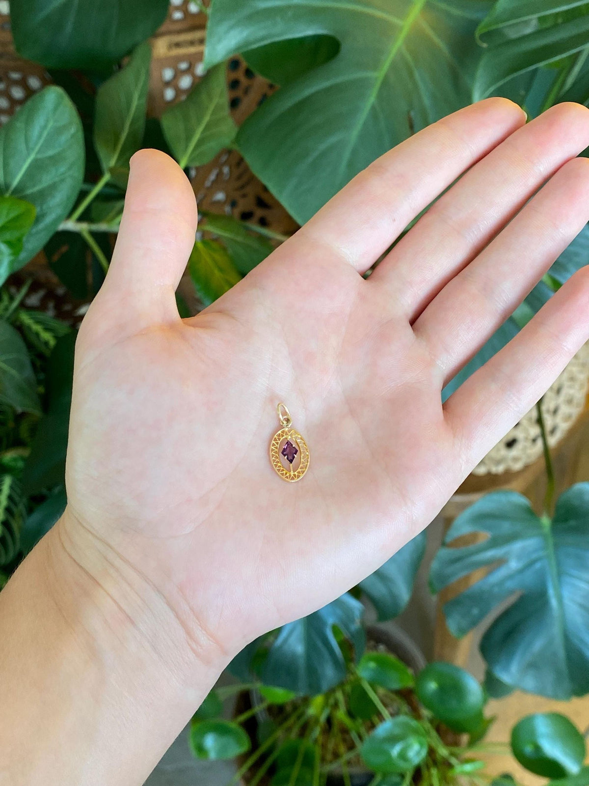Vintage Solid 10k Yellow Gold Purple Cubic Zirconia Stick Pin Conversion Charm