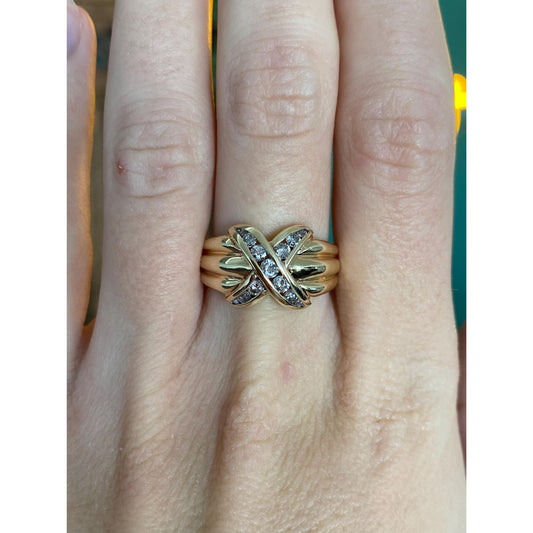 Vintage Solid 10k Yellow Gold Diamond X Ring - Size 7.75