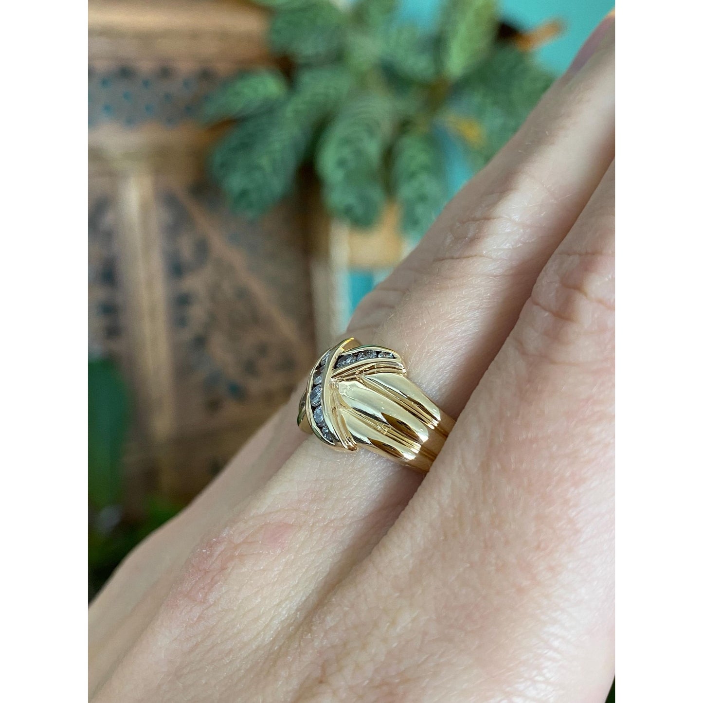 Vintage Solid 10k Yellow Gold Diamond X Ring - Size 7.75