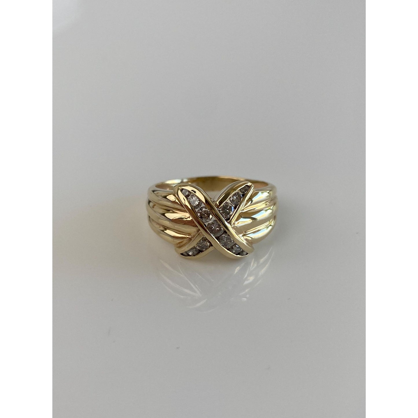 Vintage Solid 10k Yellow Gold Diamond X Ring - Size 7.75