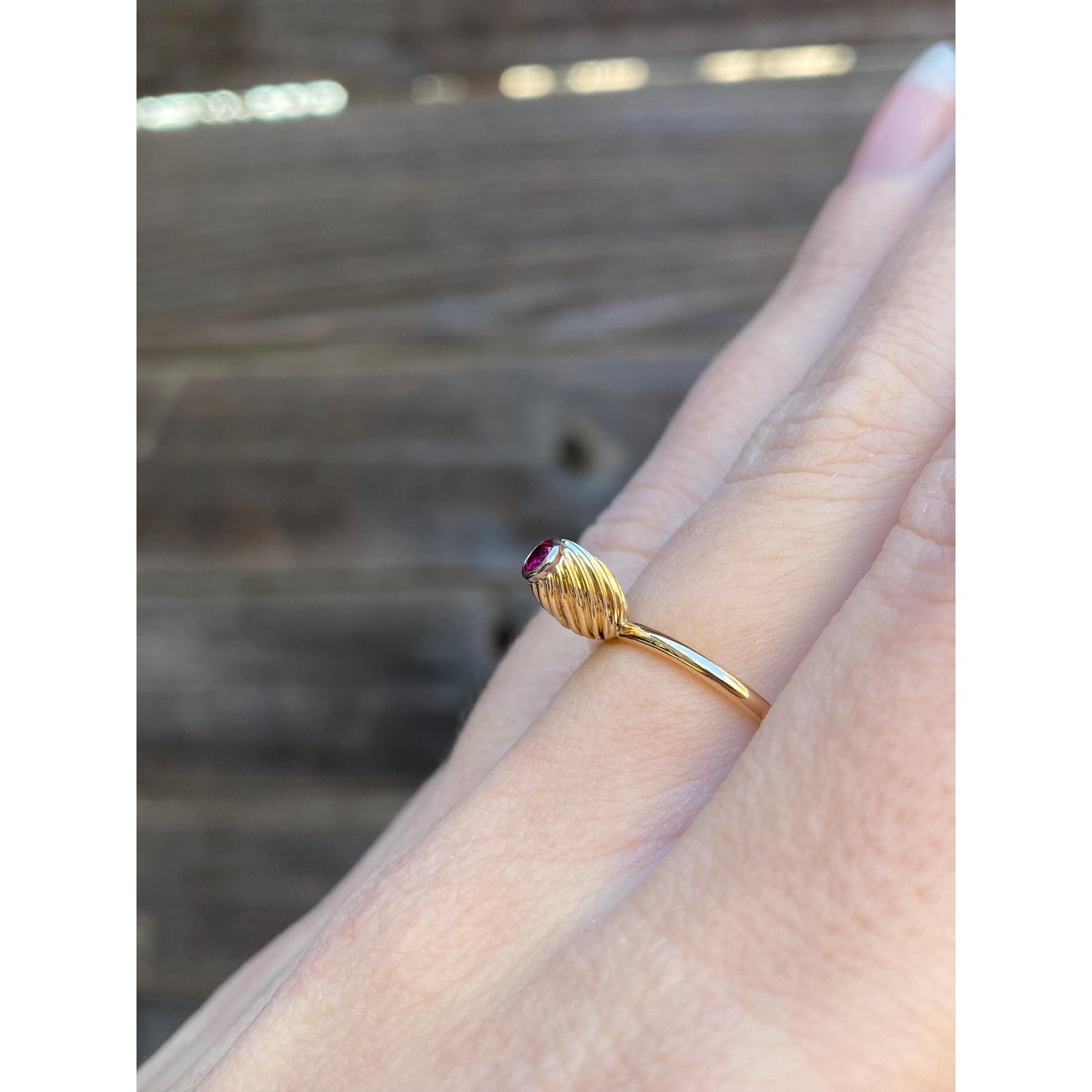 Vintage Solid 14k Yellow Gold Ruby Ring - Size 5.5-5.75