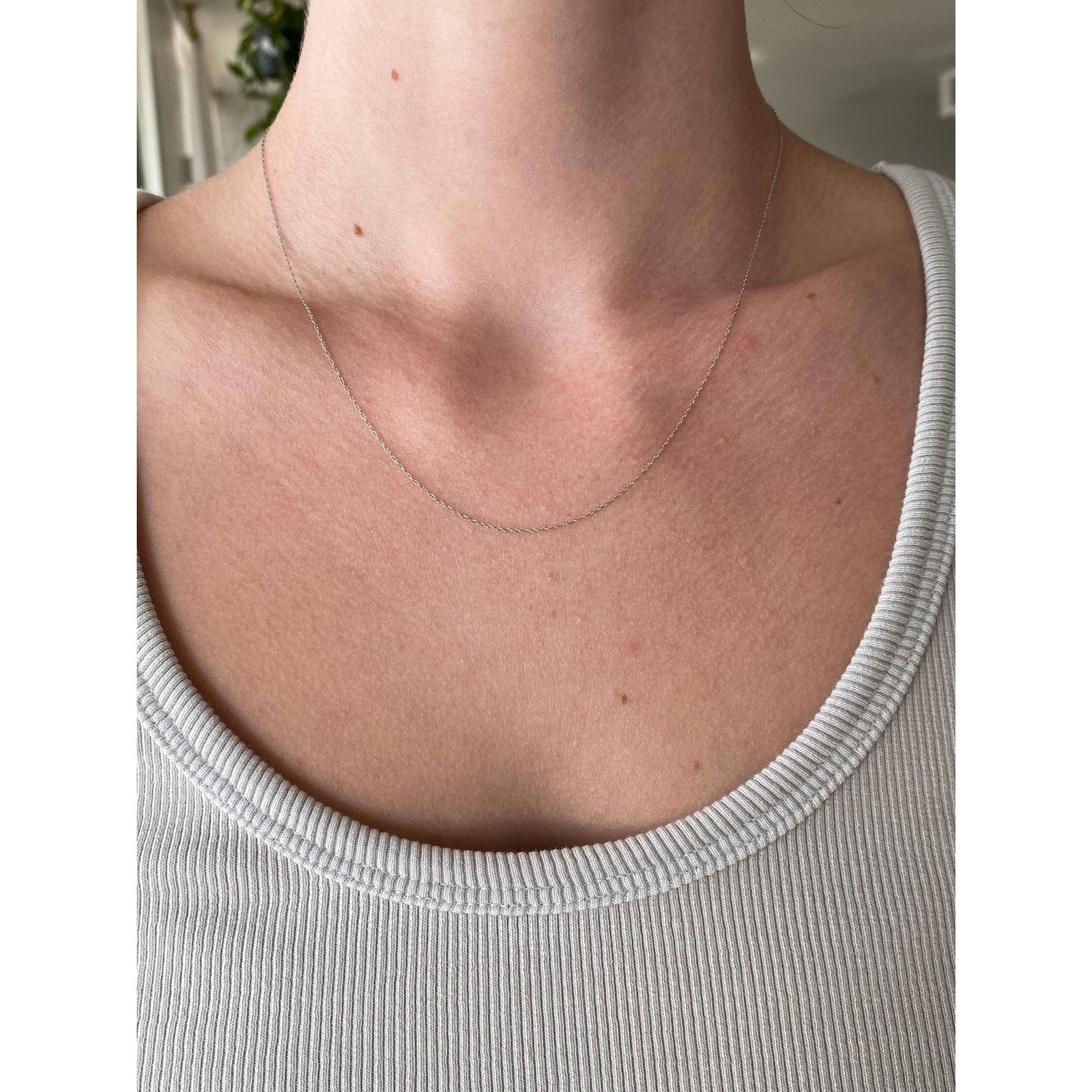 Vintage Solid 14k White Gold Dainty Chain Necklace - 18.25 inches