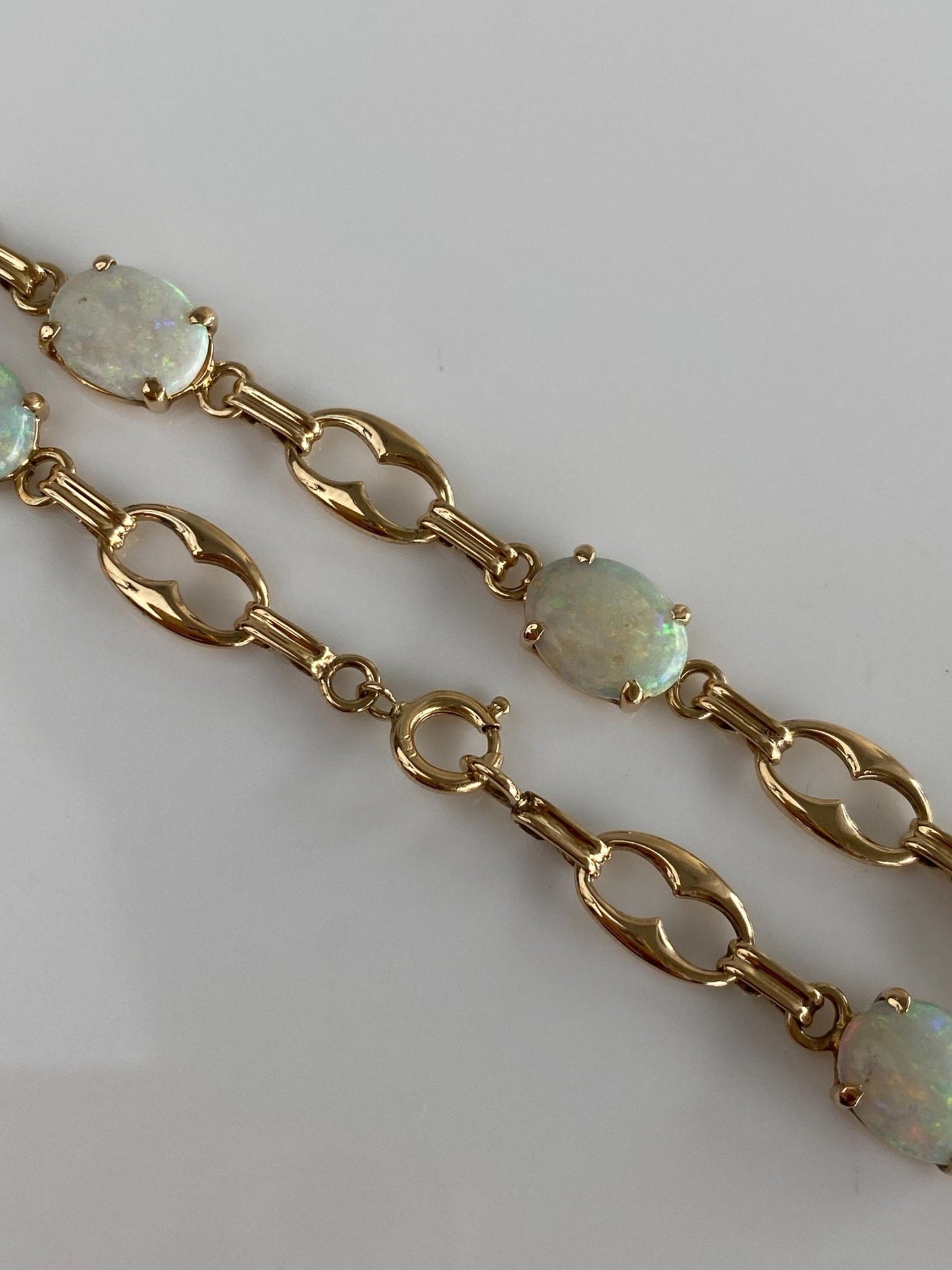 Vintage Solid 14k Yellow Gold Opal Link Bracelet - 7 inches