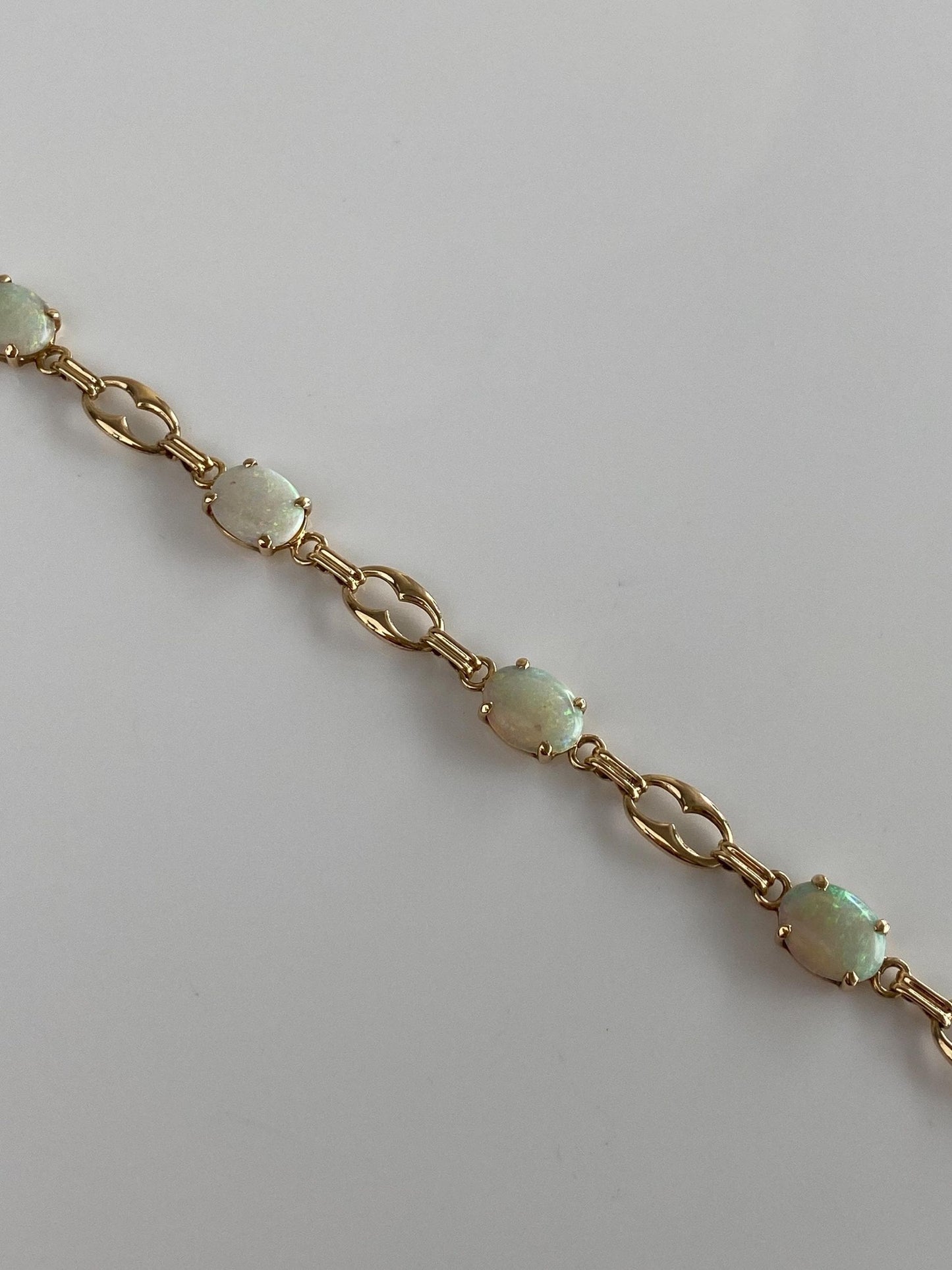 Vintage Solid 14k Yellow Gold Opal Link Bracelet - 7 inches