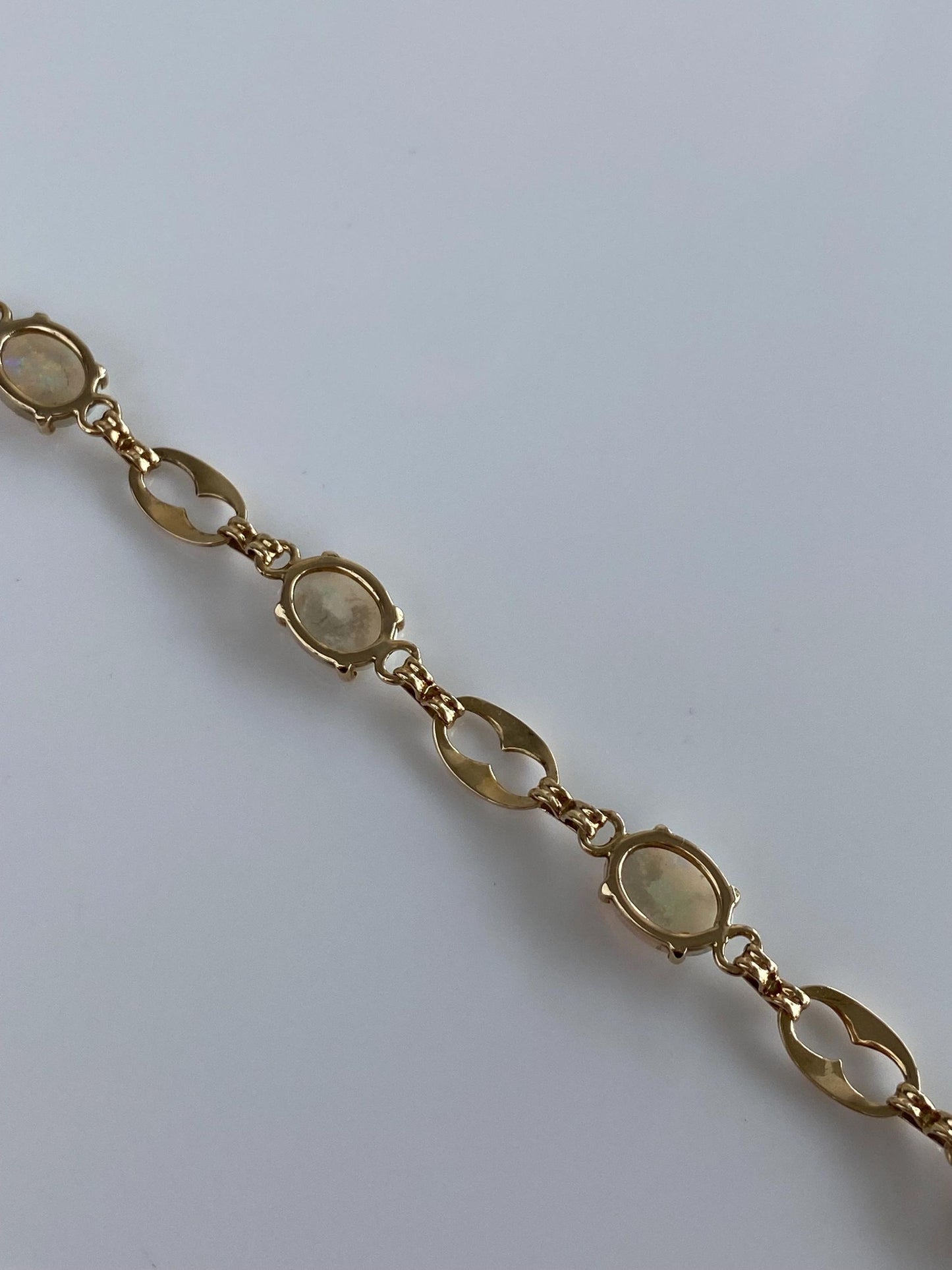 Vintage Solid 14k Yellow Gold Opal Link Bracelet - 7 inches