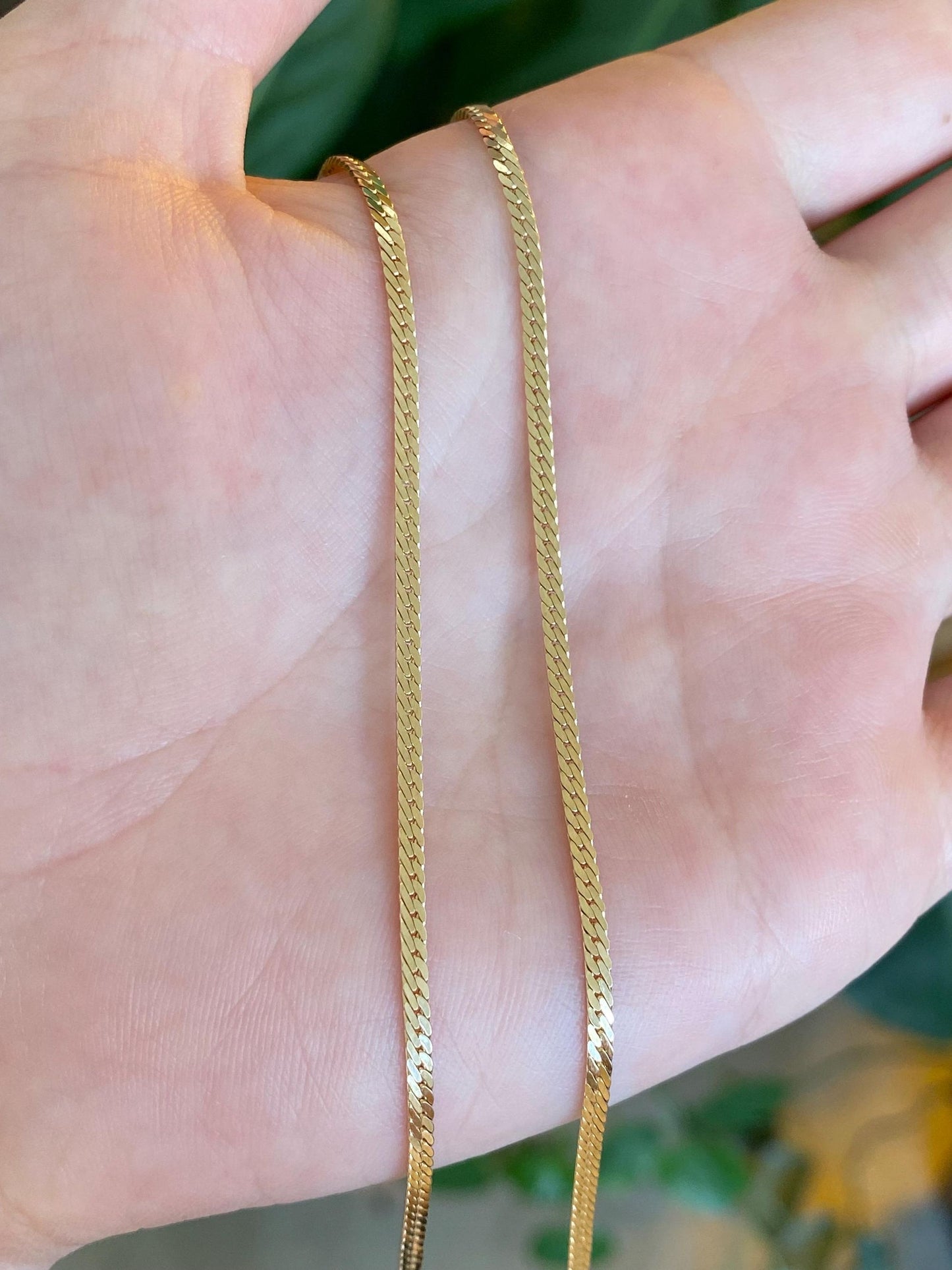 Vintage Solid 14k Yellow Gold Flat Curb Style Chain Necklace - 18 inches