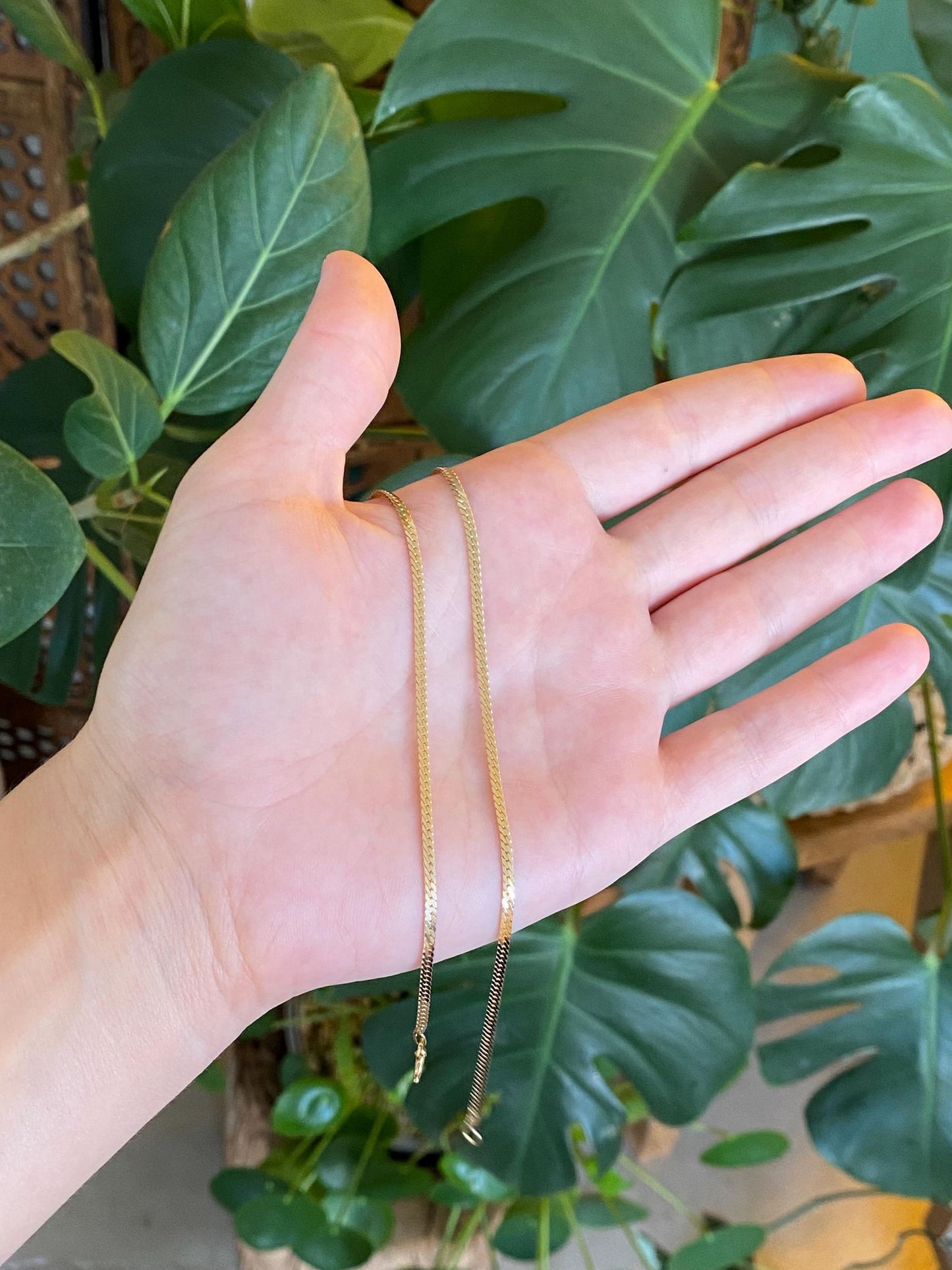 Vintage Solid 14k Yellow Gold Flat Curb Style Chain Necklace - 18 inches