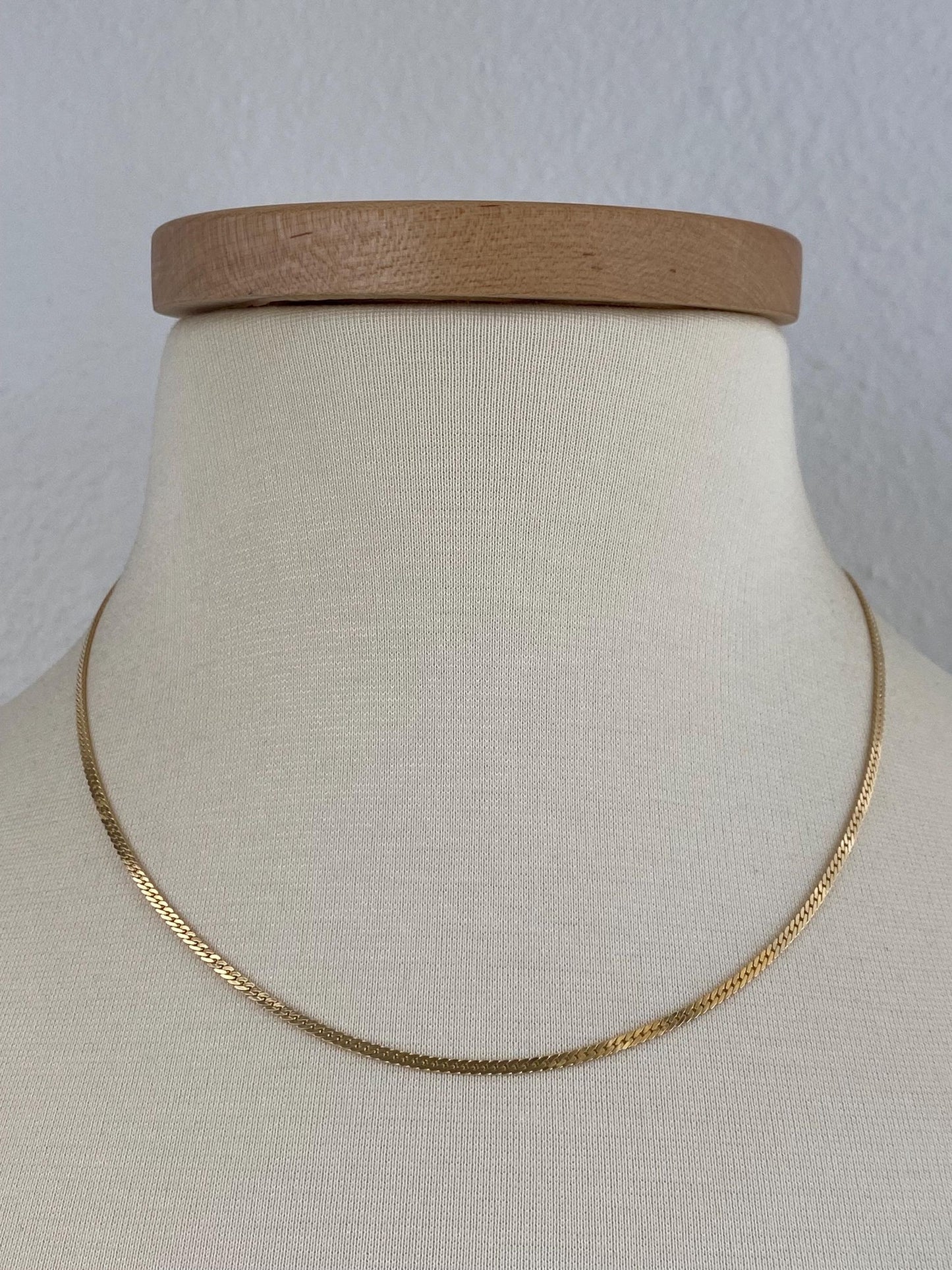 Vintage Solid 14k Yellow Gold Flat Curb Style Chain Necklace - 18 inches