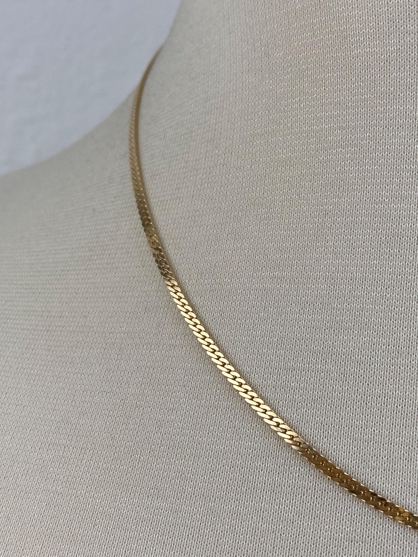 Vintage Solid 14k Yellow Gold Flat Curb Style Chain Necklace - 18 inches