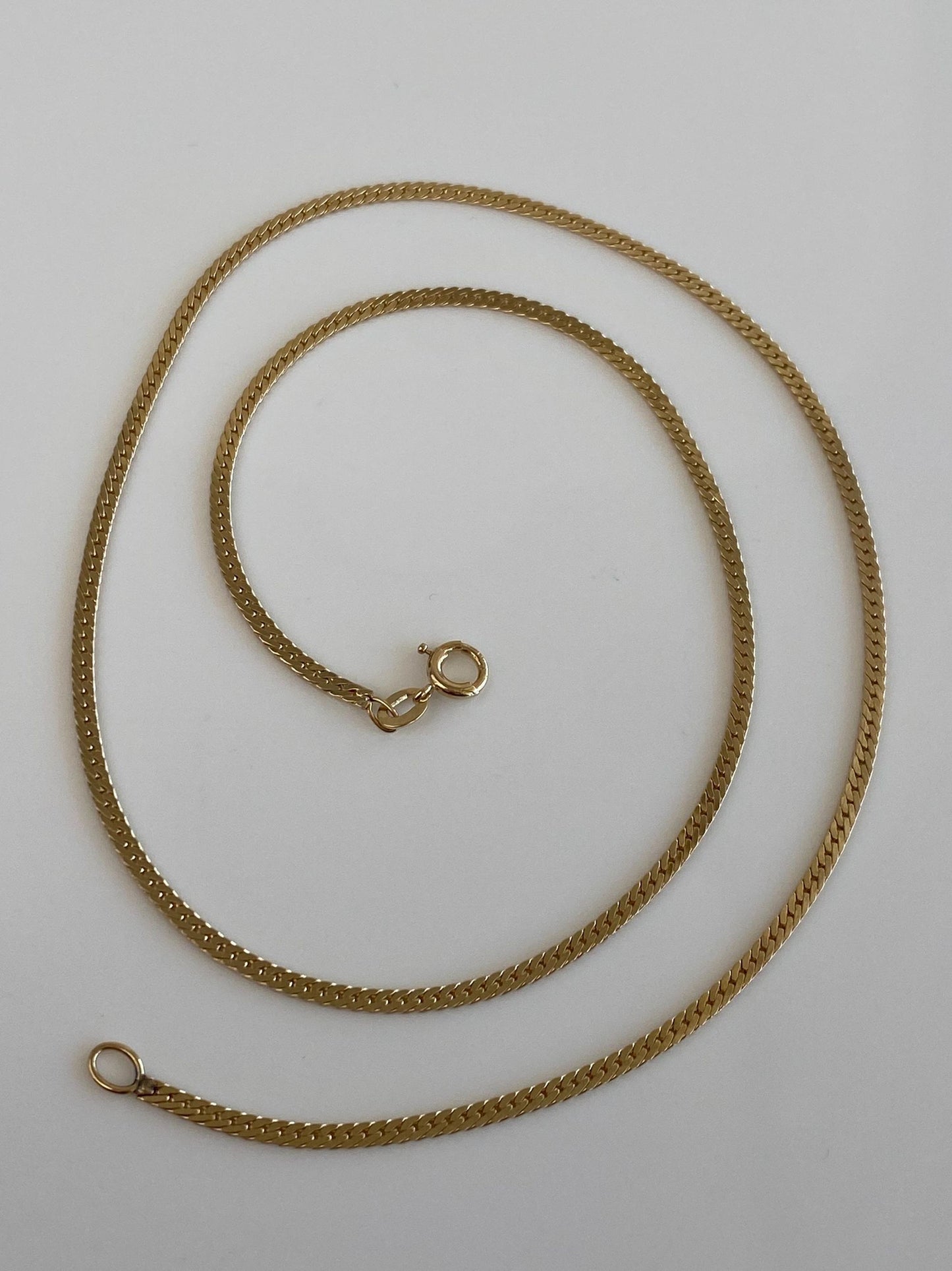 Vintage Solid 14k Yellow Gold Flat Curb Style Chain Necklace - 18 inches