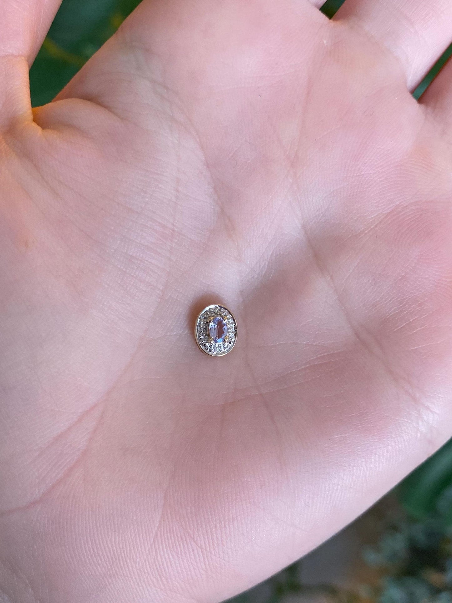 Vintage Solid 10k White & Yellow Gold Diamond Halo Tanzanite Slide Charm