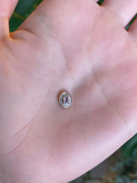 Vintage Solid 10k White & Yellow Gold Diamond Halo Tanzanite Slide Charm