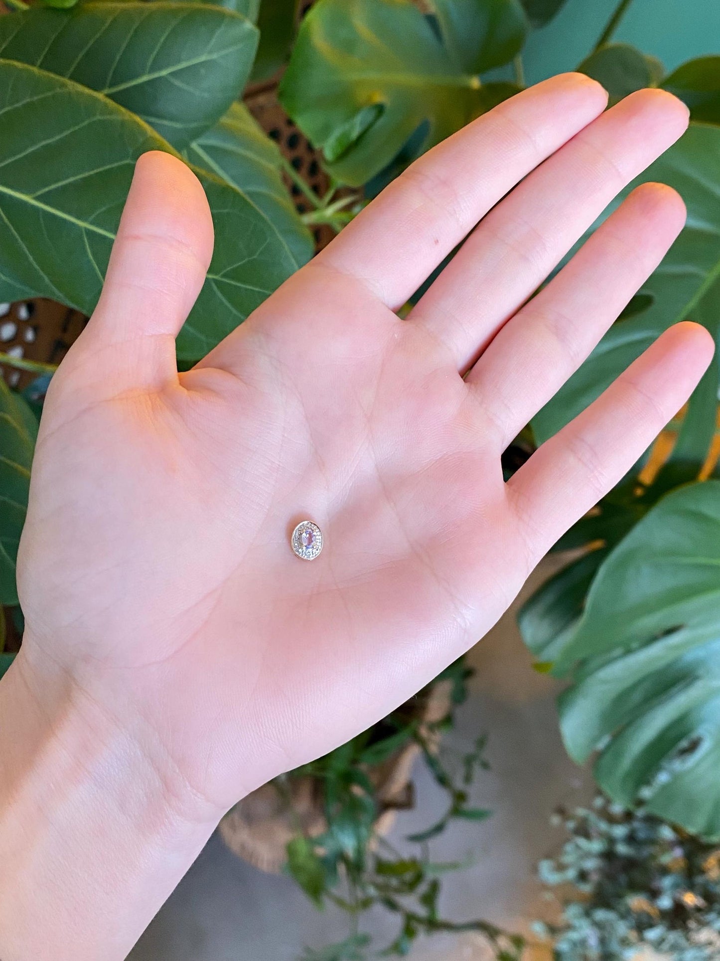 Vintage Solid 10k White & Yellow Gold Diamond Halo Tanzanite Slide Charm