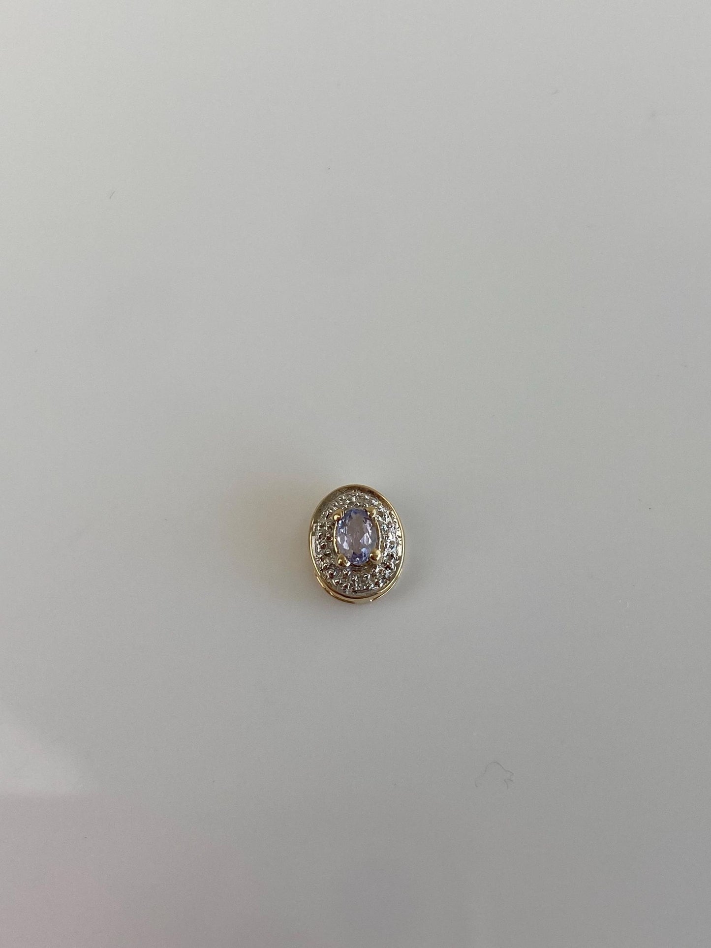 Vintage Solid 10k White & Yellow Gold Diamond Halo Tanzanite Slide Charm