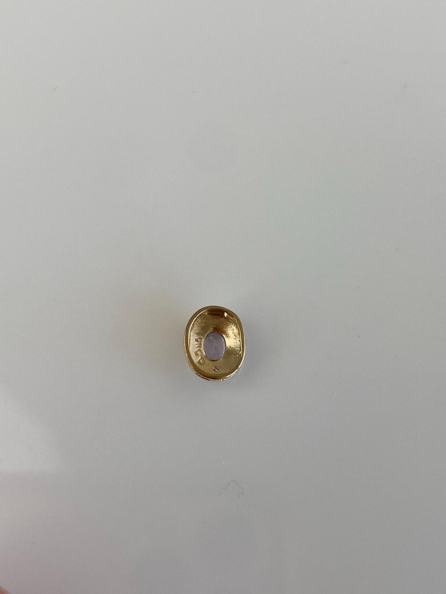 Vintage Solid 10k White & Yellow Gold Diamond Halo Tanzanite Slide Charm