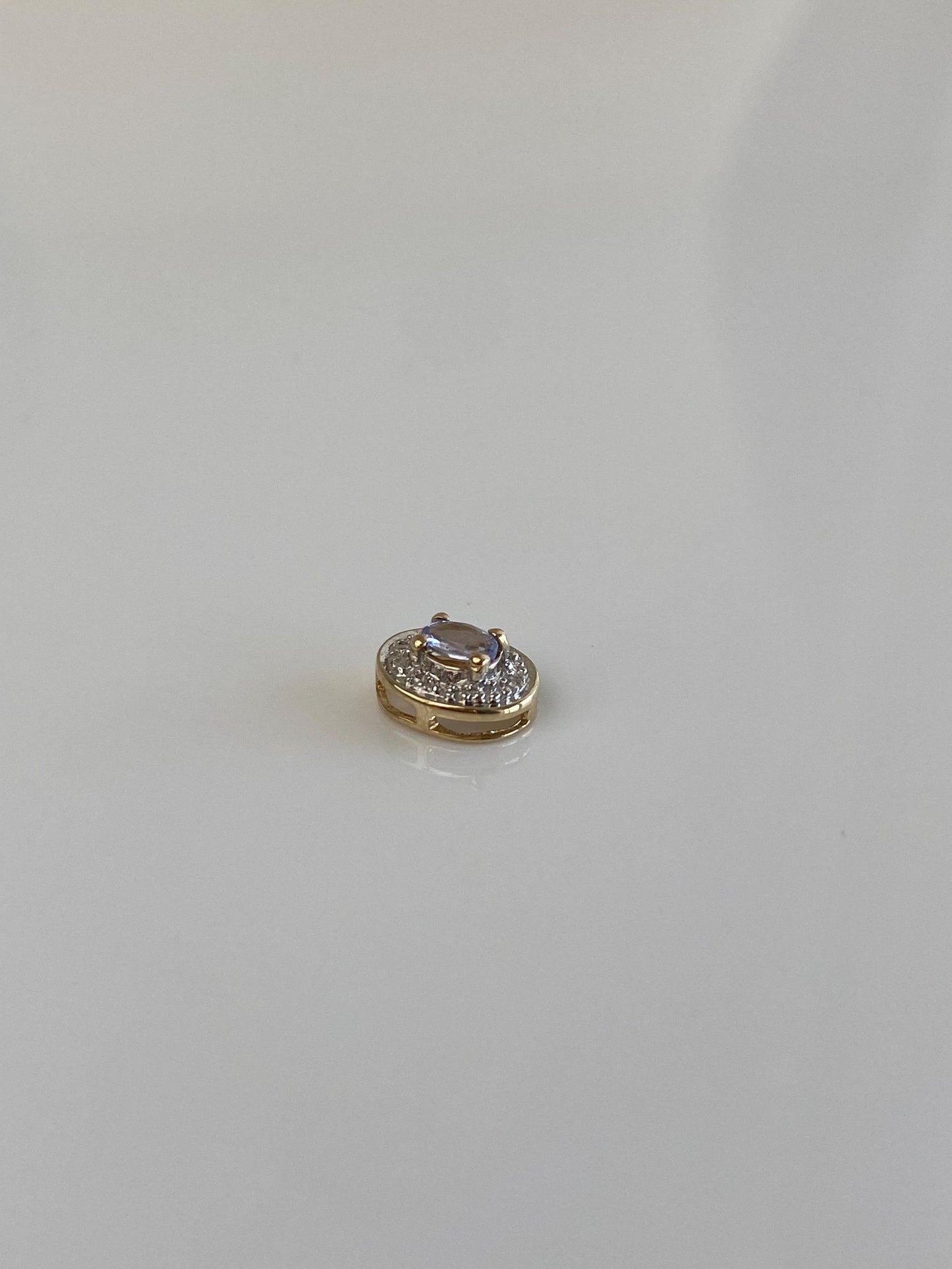 Vintage Solid 10k White & Yellow Gold Diamond Halo Tanzanite Slide Charm