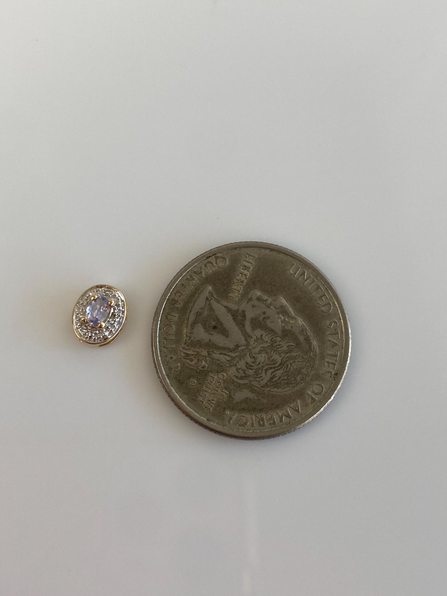 Vintage Solid 10k White & Yellow Gold Diamond Halo Tanzanite Slide Charm