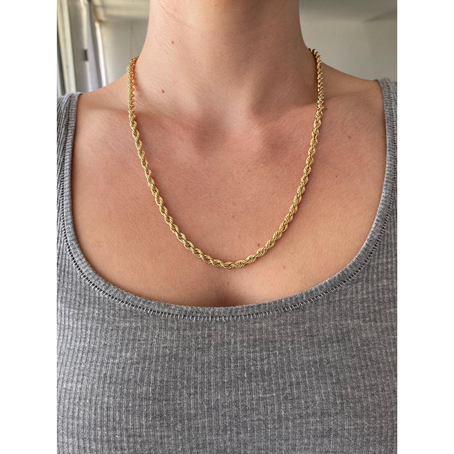 Vintage 14k Yellow Gold Rope Chain Necklace - 21.75 inches