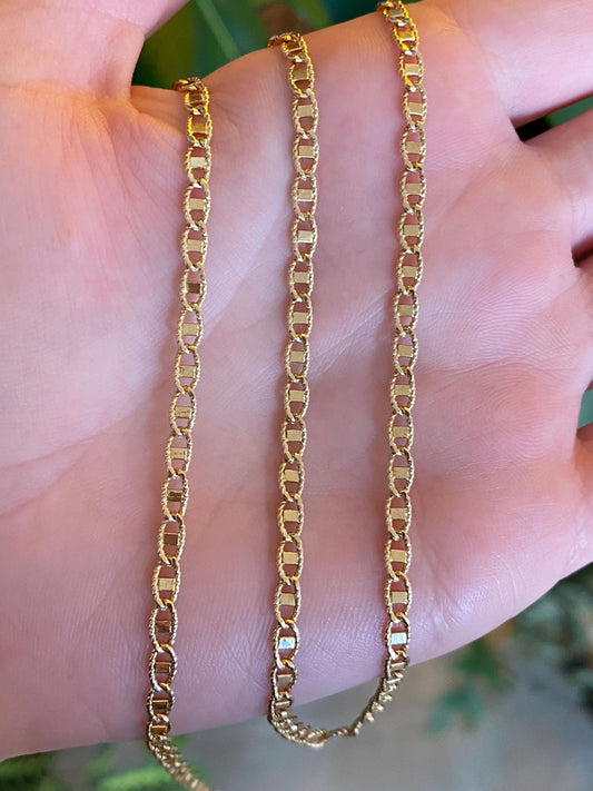 Vintage Solid 14k Yellow Gold Textured Mariner Link Chain Necklace - 22 inches