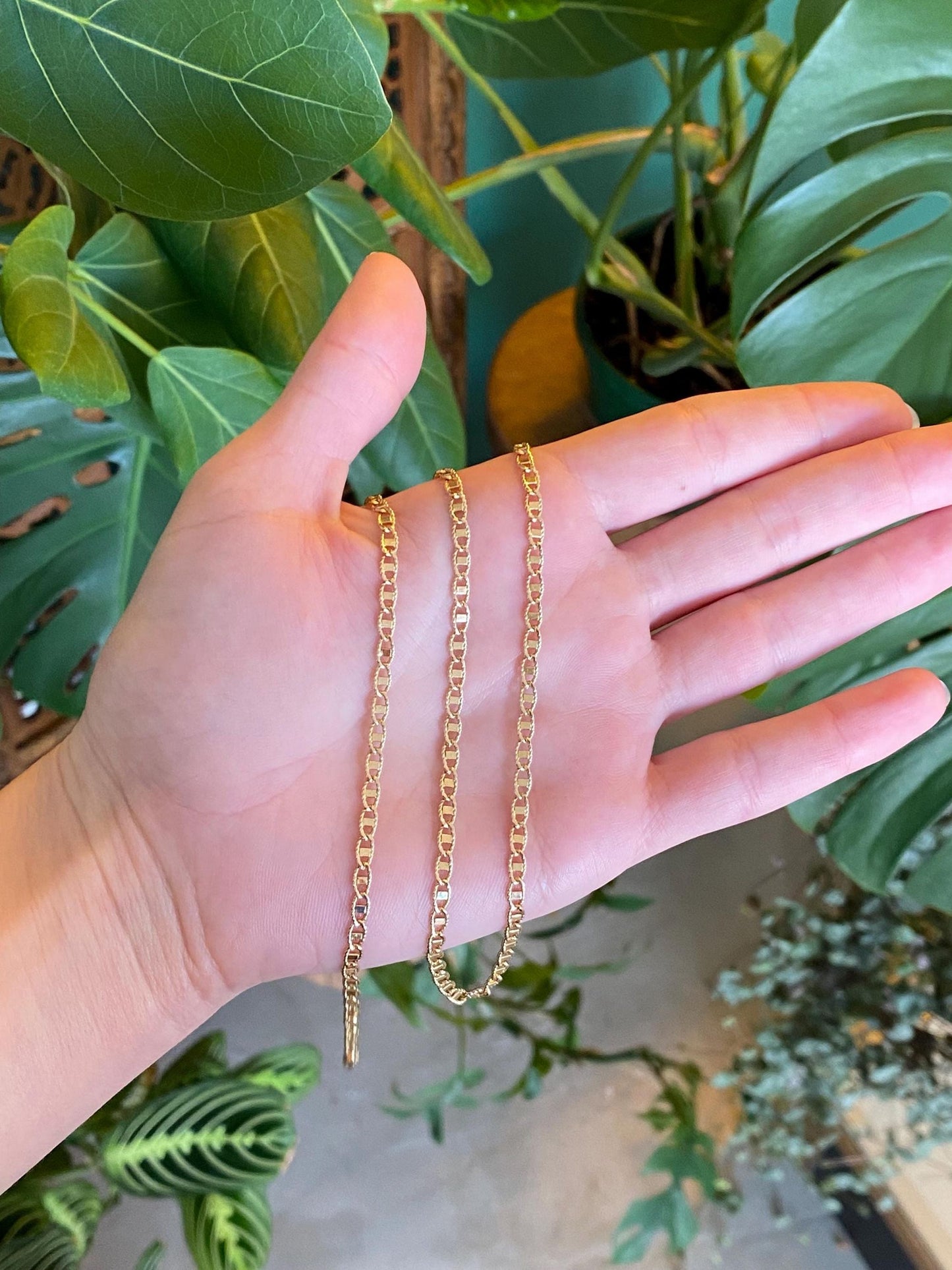 Vintage Solid 14k Yellow Gold Textured Mariner Link Chain Necklace - 22 inches