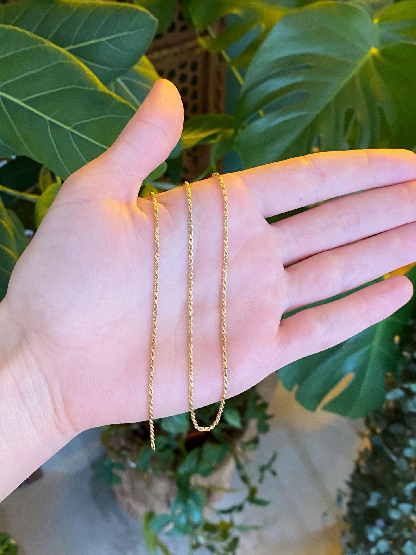 Vintage Solid 18k Yellow Gold Slim Rope Chain Necklace - 18 inches