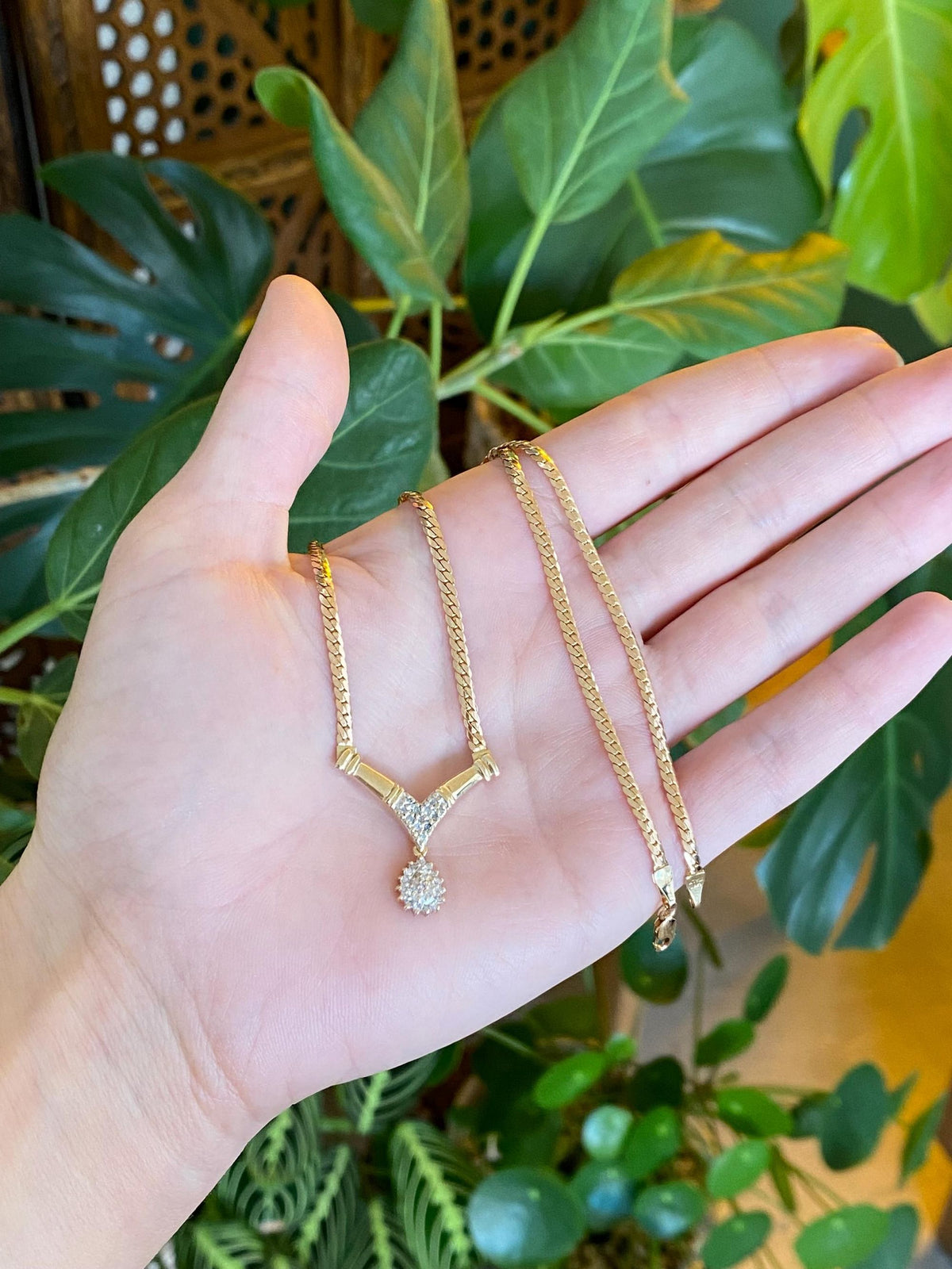 Vintage Solid 14k White & Yellow Gold Diamond Flat Chain Necklace - 17.25 inches