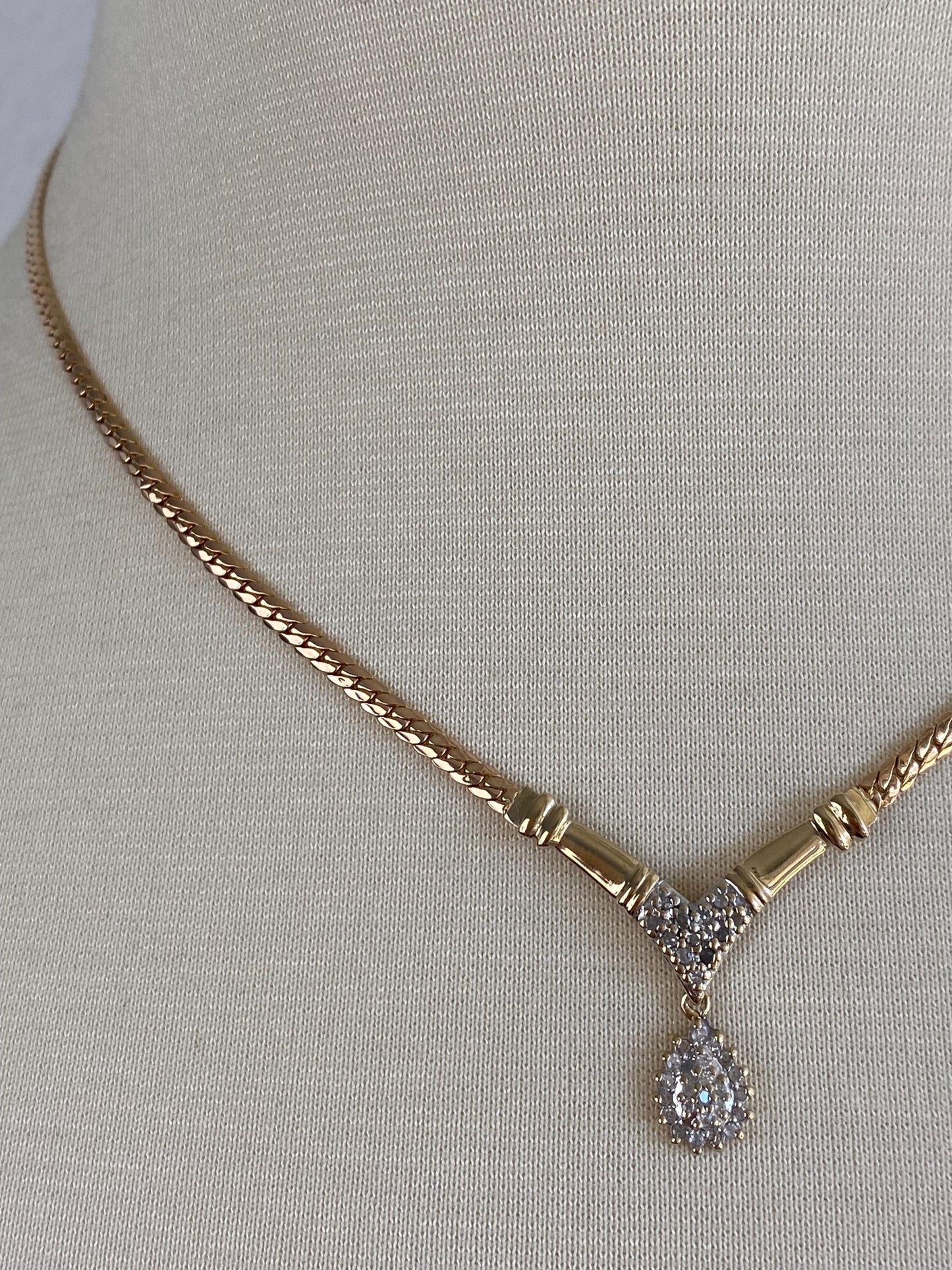 Vintage Solid 14k White & Yellow Gold Diamond Flat Chain Necklace - 17.25 inches