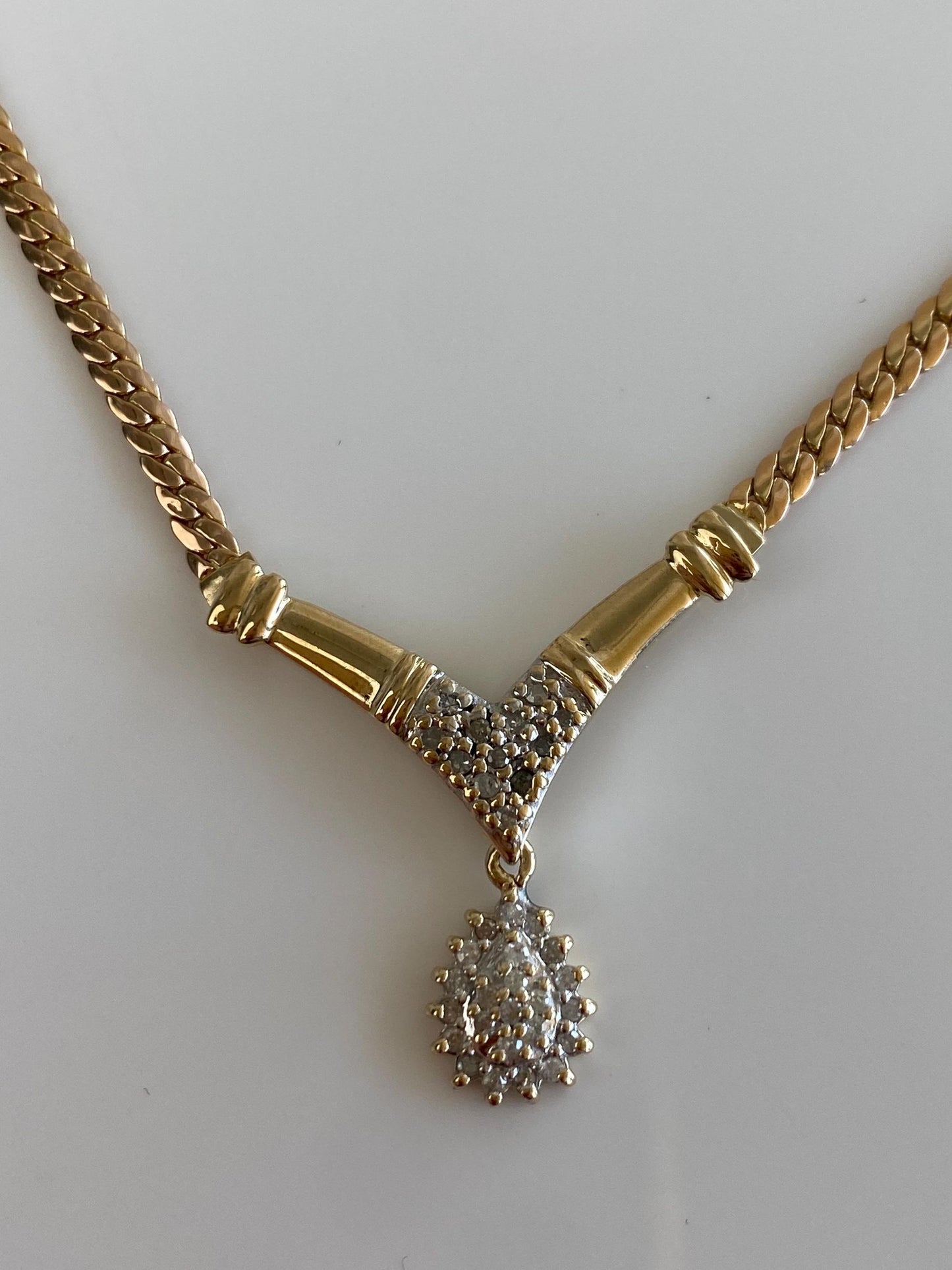 Vintage Solid 14k White & Yellow Gold Diamond Flat Chain Necklace - 17.25 inches