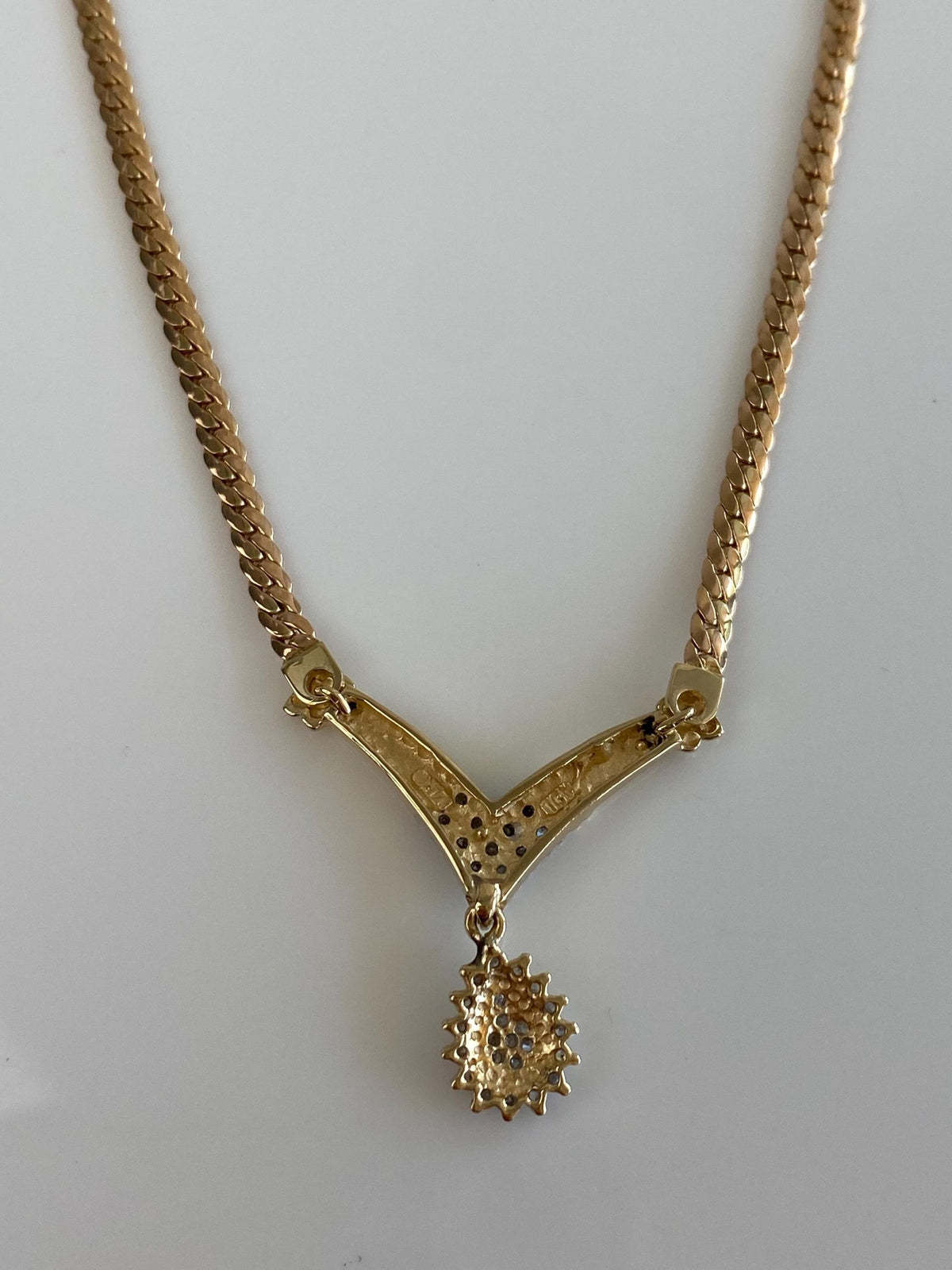 Vintage Solid 14k White & Yellow Gold Diamond Flat Chain Necklace - 17.25 inches