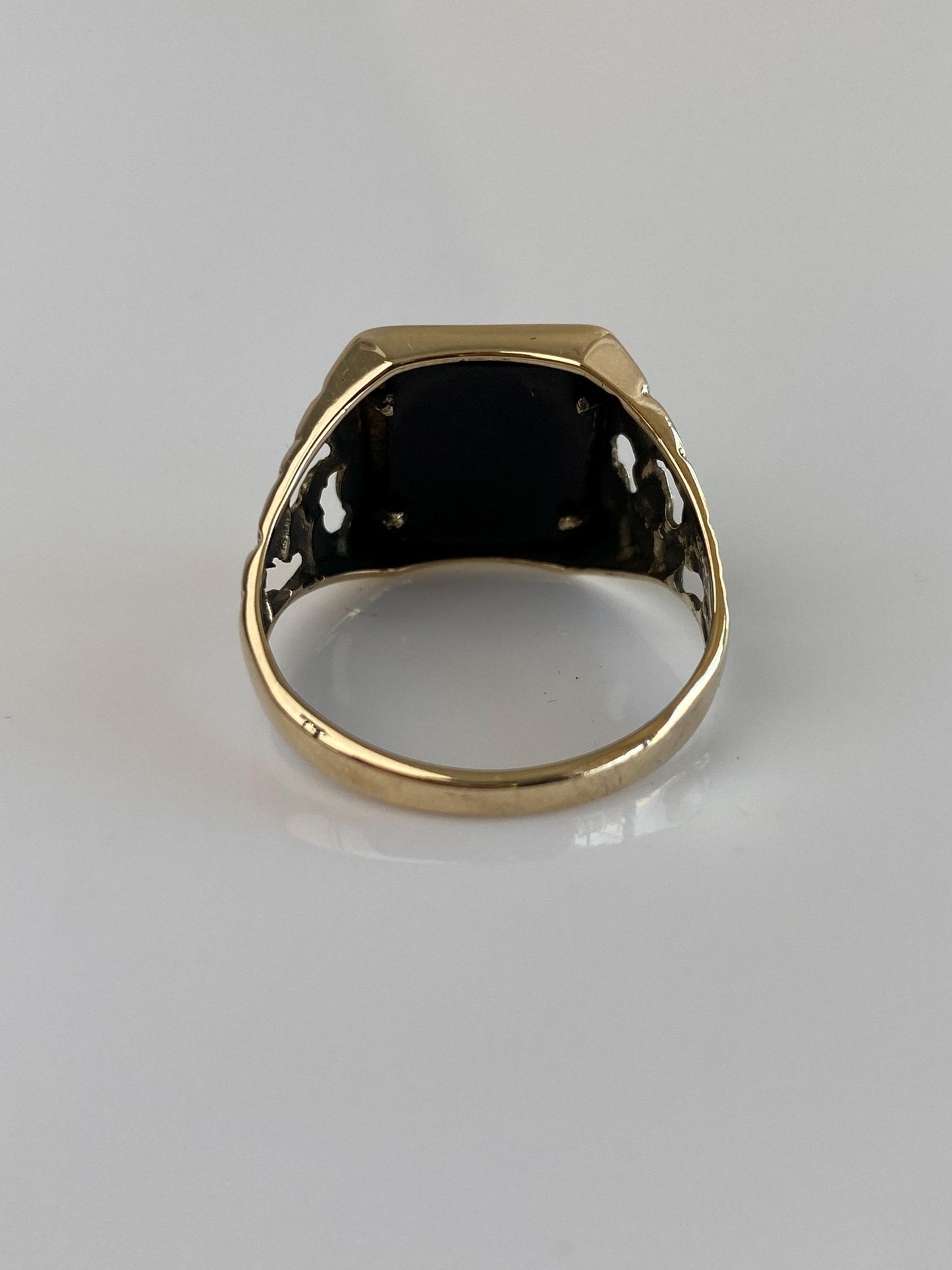 Vintage Solid 10k Yellow Gold Clear Sapphire Eagle Signet Ring - Size 10