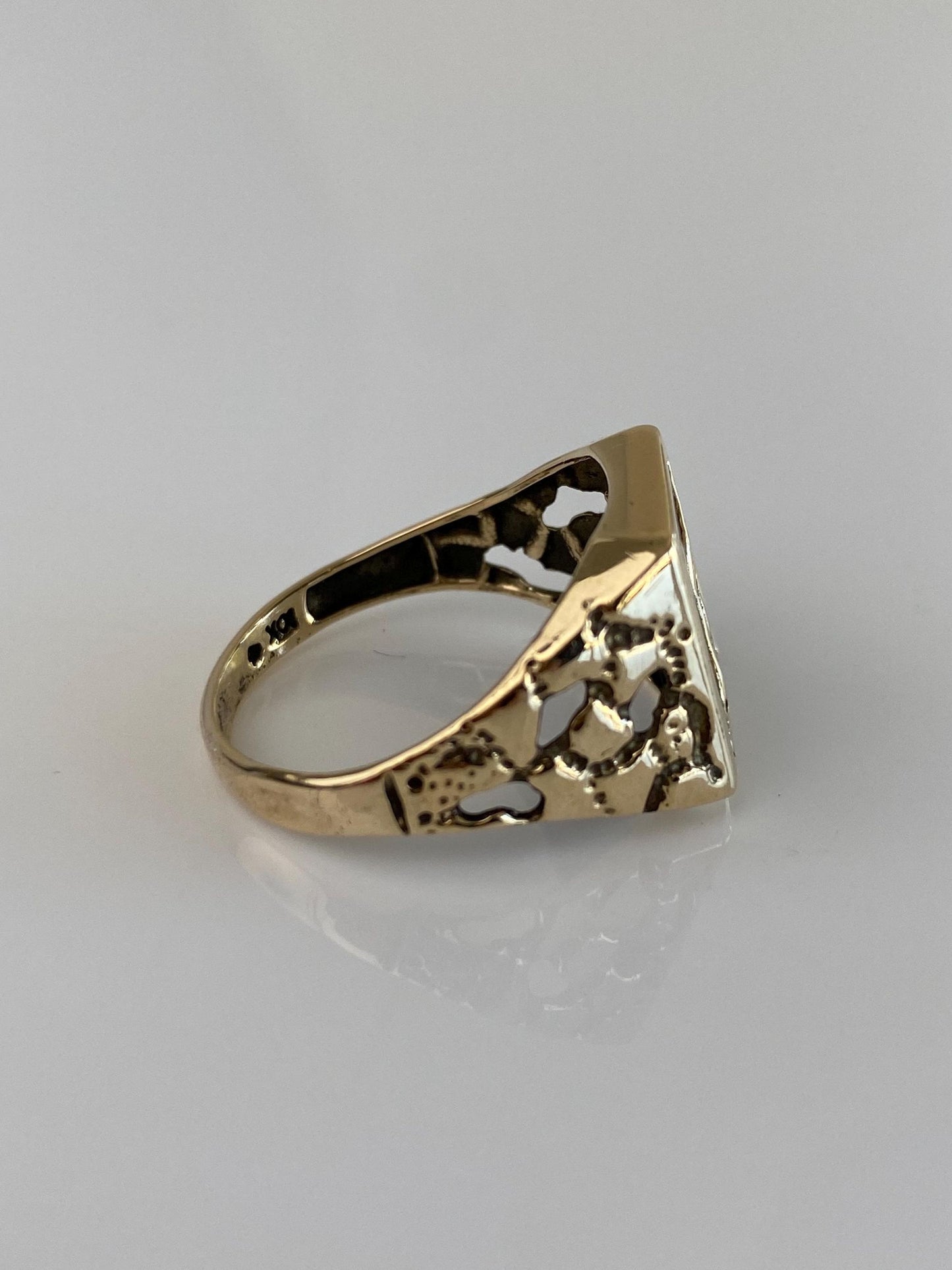 Vintage Solid 10k Yellow Gold Clear Sapphire Eagle Signet Ring - Size 10